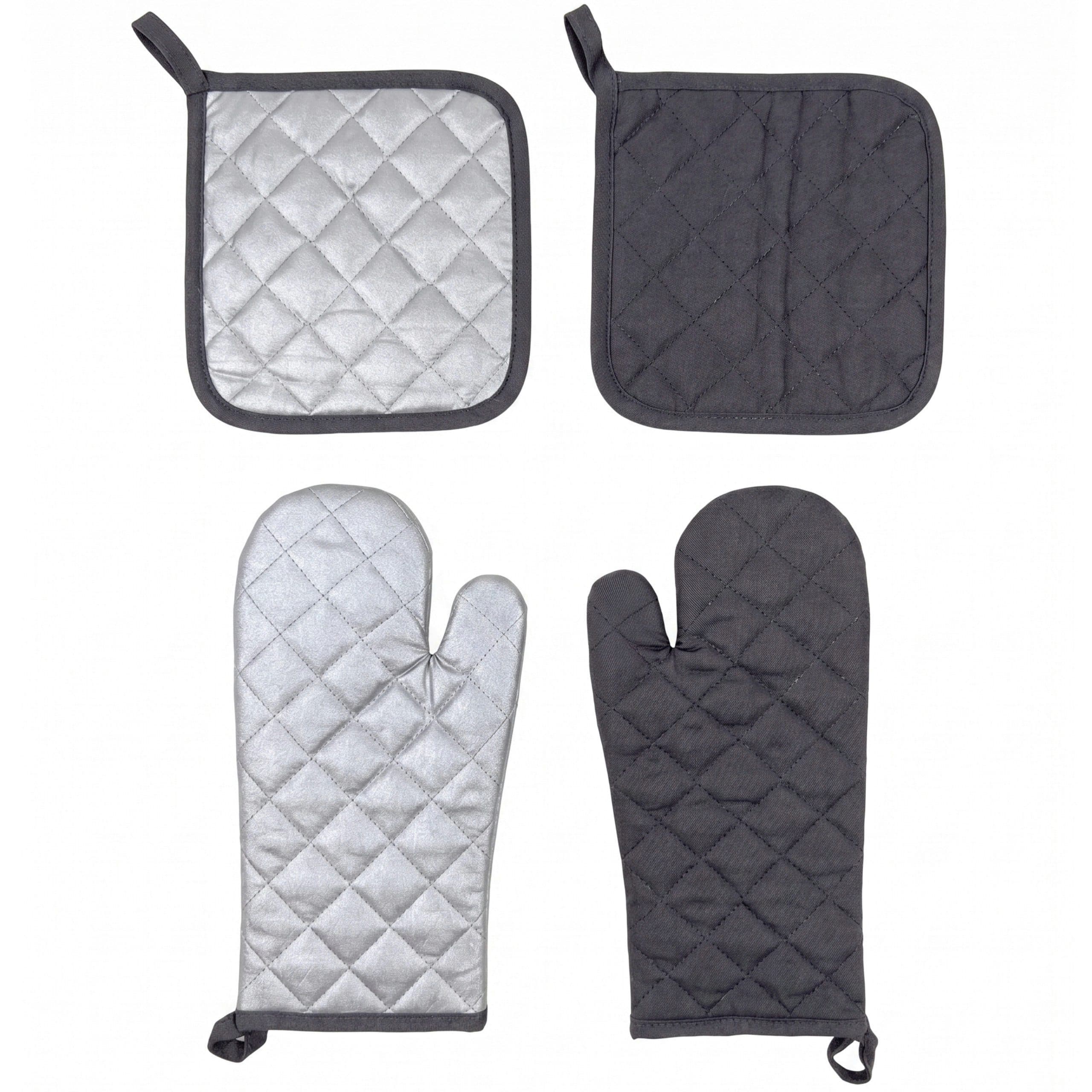 kamelshopping Topflappen 4-tlg. Set Anthrazit mit Ofenhandschuhen