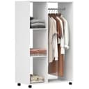 HOMCOM Garderobenschrank Weiß mit Rollen und 3 Regalen Bild 2