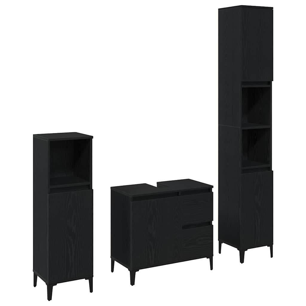 vidaXL Badezimmer-Set Wandmontiert 3 pcs Schwarz Eichen-Optik - Bild 2