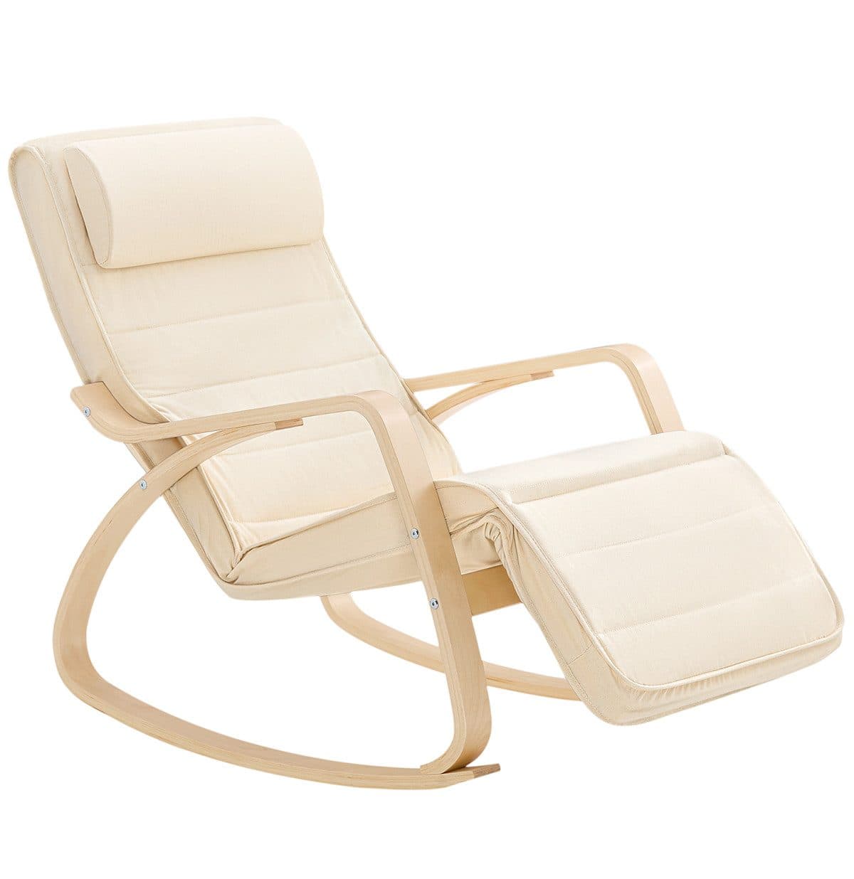 SoBuy Schaukelstuhl FST16 Beige/Grau mit verstellbarer Fußstütze - Bild 2