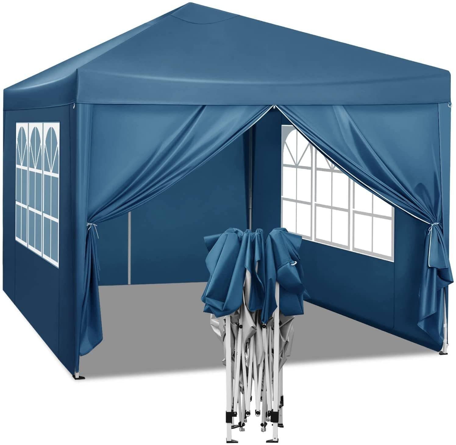Woltu Faltpavillon 3x3m mit Seitenteilen Blau - Bild 2