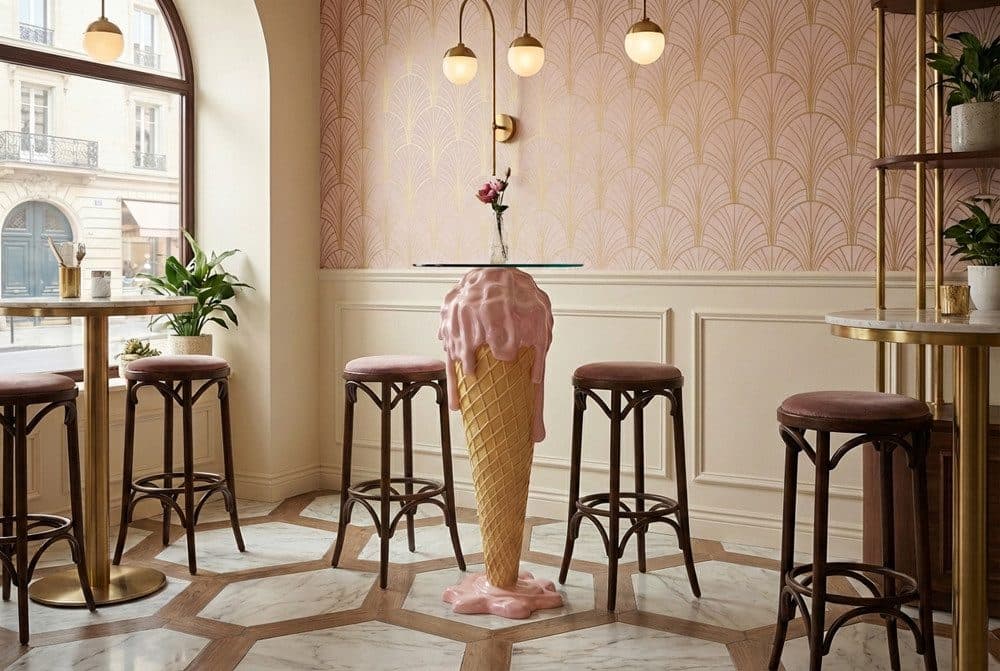 riess-ambiente Bistrotisch ICE CREAM 105cm rosa/beige Glas Eiswaffel - Bild 2