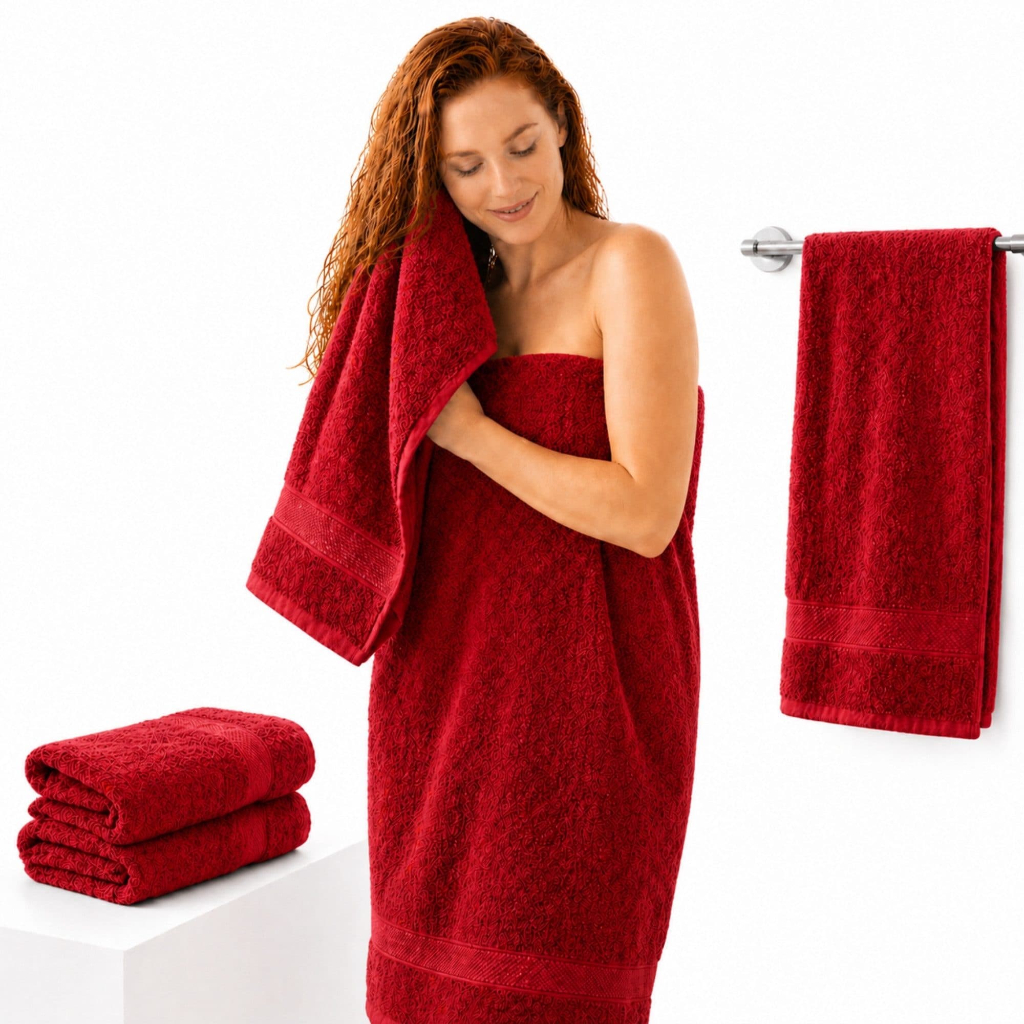 Komfortec Badetuch-Set 2-tlg. 100% Baumwolle 70x140 cm Aurorarot - Bild 2