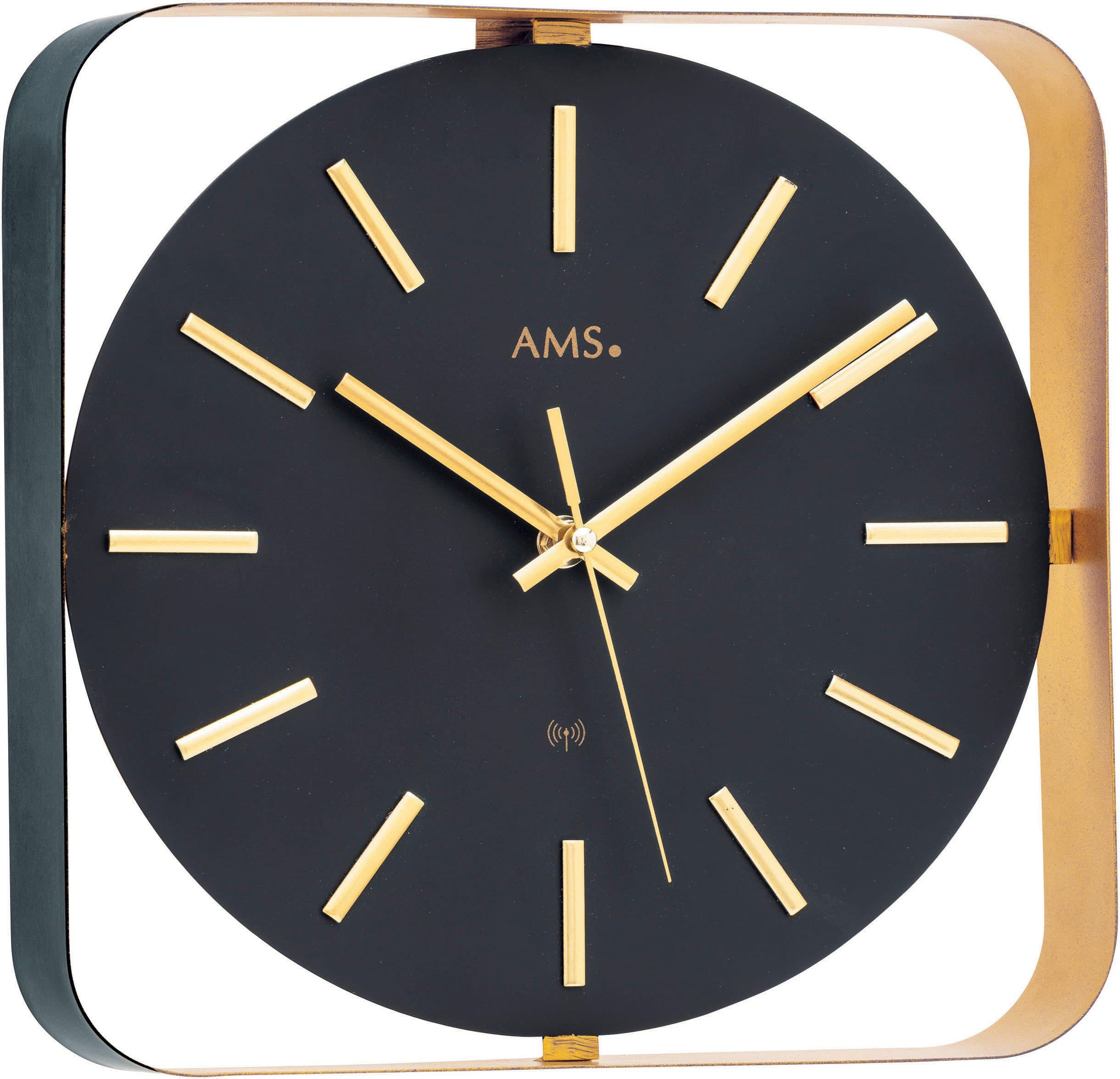 Funkwanduhr AMS, gold (schwarz, goldfarben), Wanduhren, Herren, Quarzuhr