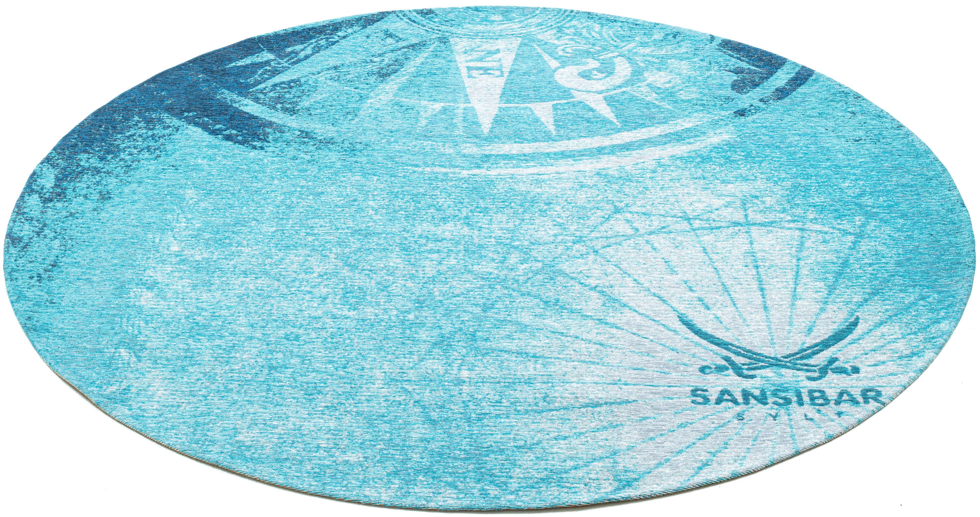 Sansibar Teppich Keitum 011 Blau Flachgewebe Kompass Motiv - Bild 2