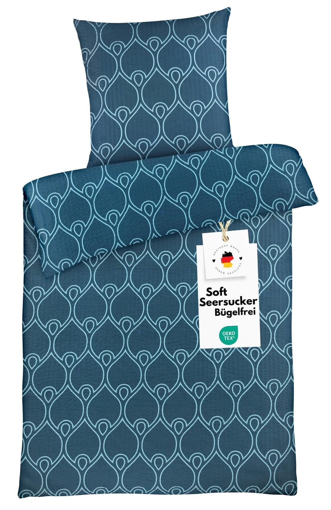 Carpe Sonno Seersucker Bettwäsche 135x200 Blau Mikrofaser Bügelfrei - Bild 2