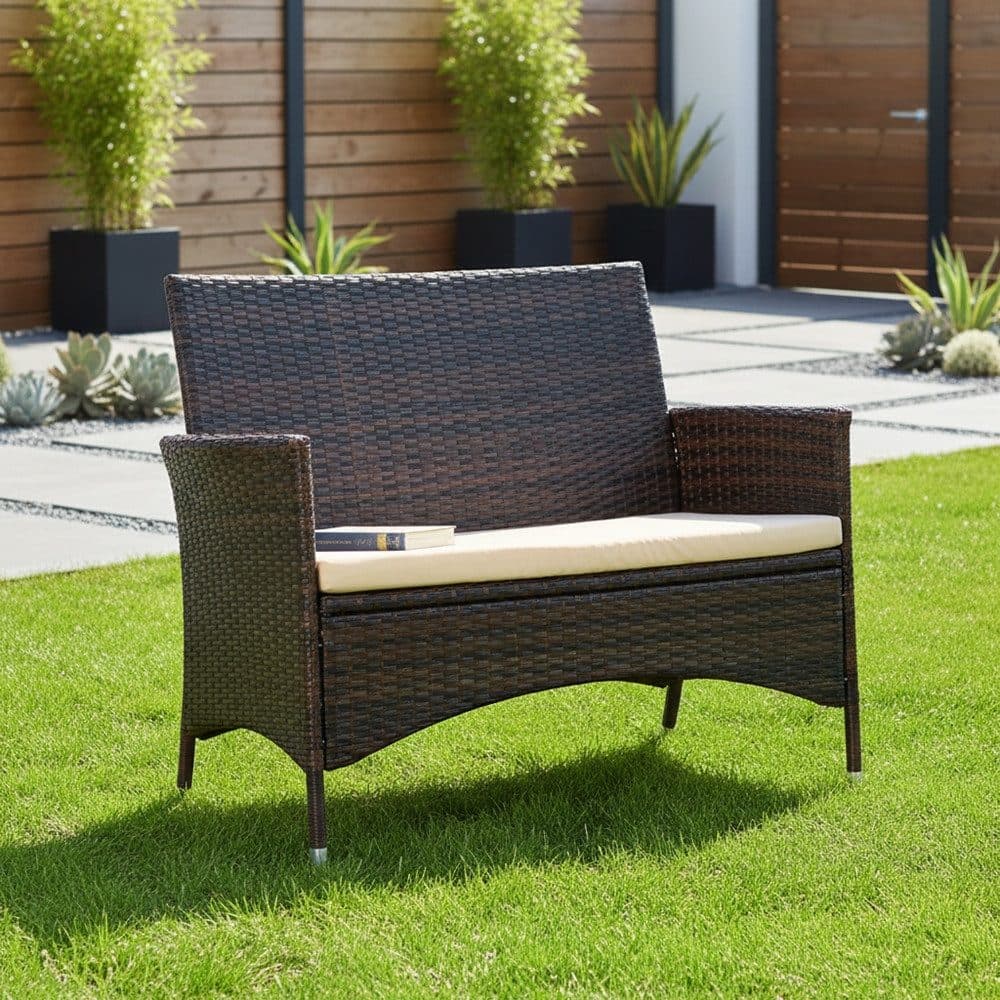 Mucola Gartenbank Polyrattan Schwarz mit Kissen Outdoor - Bild 2