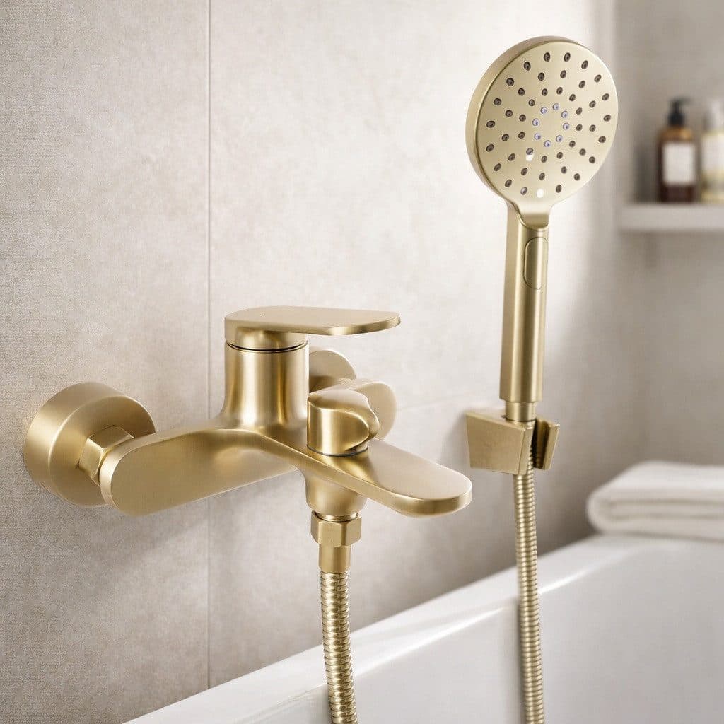 wohnwerk.idee Wannenarmatur Gold Matt Messing Einhebelmischer mit Handbrause - Bild 2