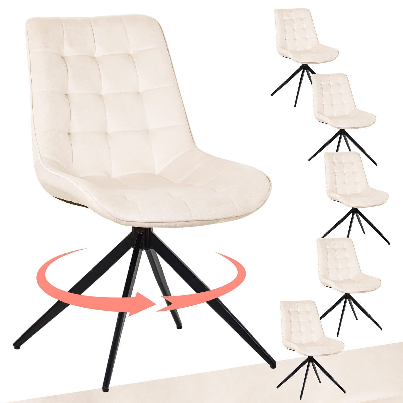 HOMAVO Esszimmerstuhl-Set 6-tlg. Weiß Samt mit Drehfunktion - Bild 2