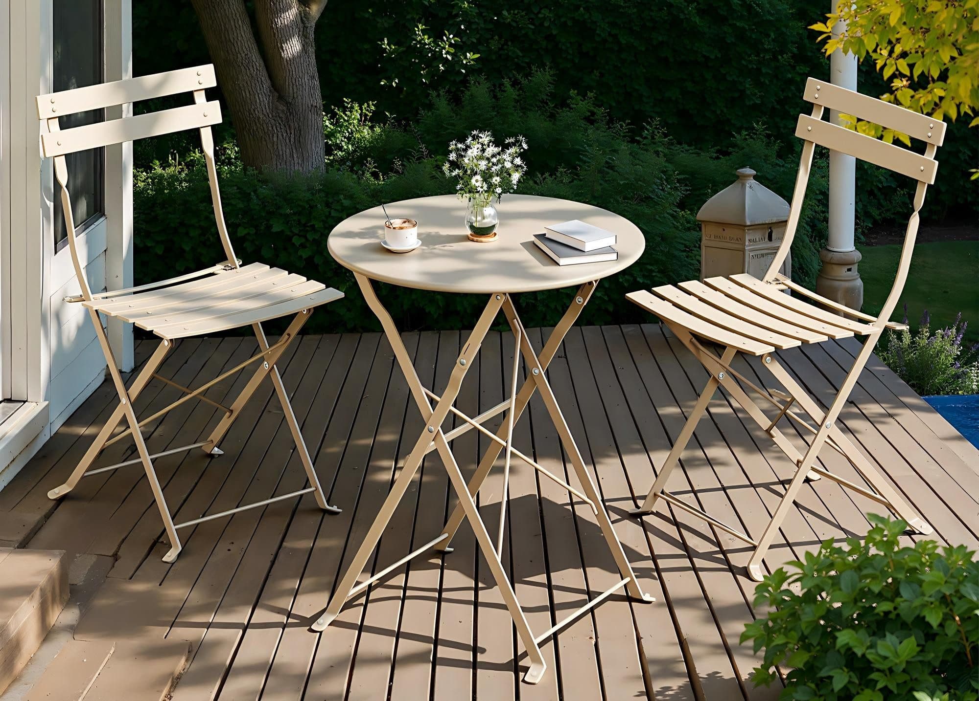 SONGMICS Balkonset 3-teilig Klapptisch mit 2 Stühlen Beige - Bild 2