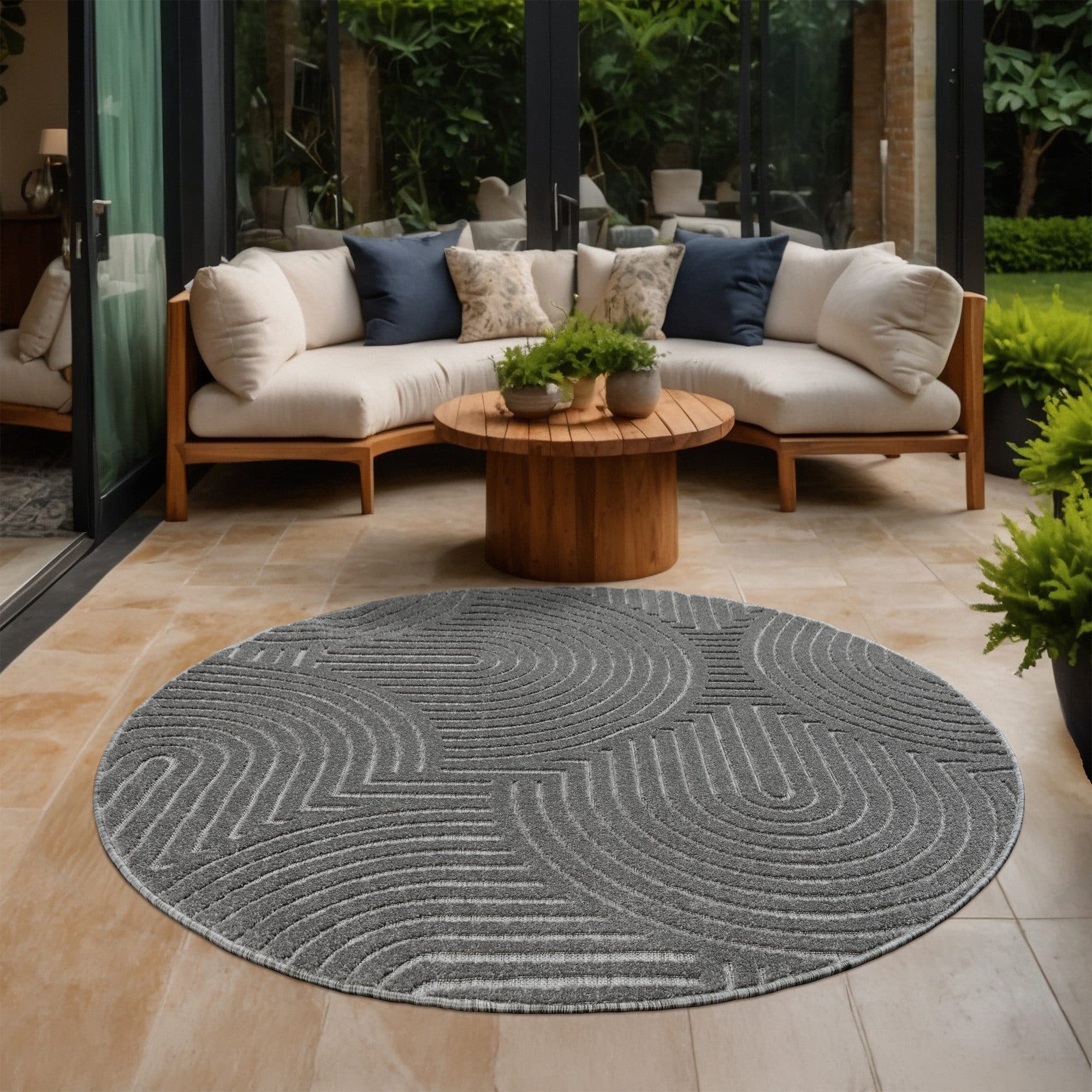 SANAT Berlin Teppich Grau Rund 120cm In- und Outdoor - Bild 2