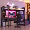 REDOM Hochbett mit Stauraumtreppe, Schreibtisch und LED-Beleuchtung Schwarz Bild 2