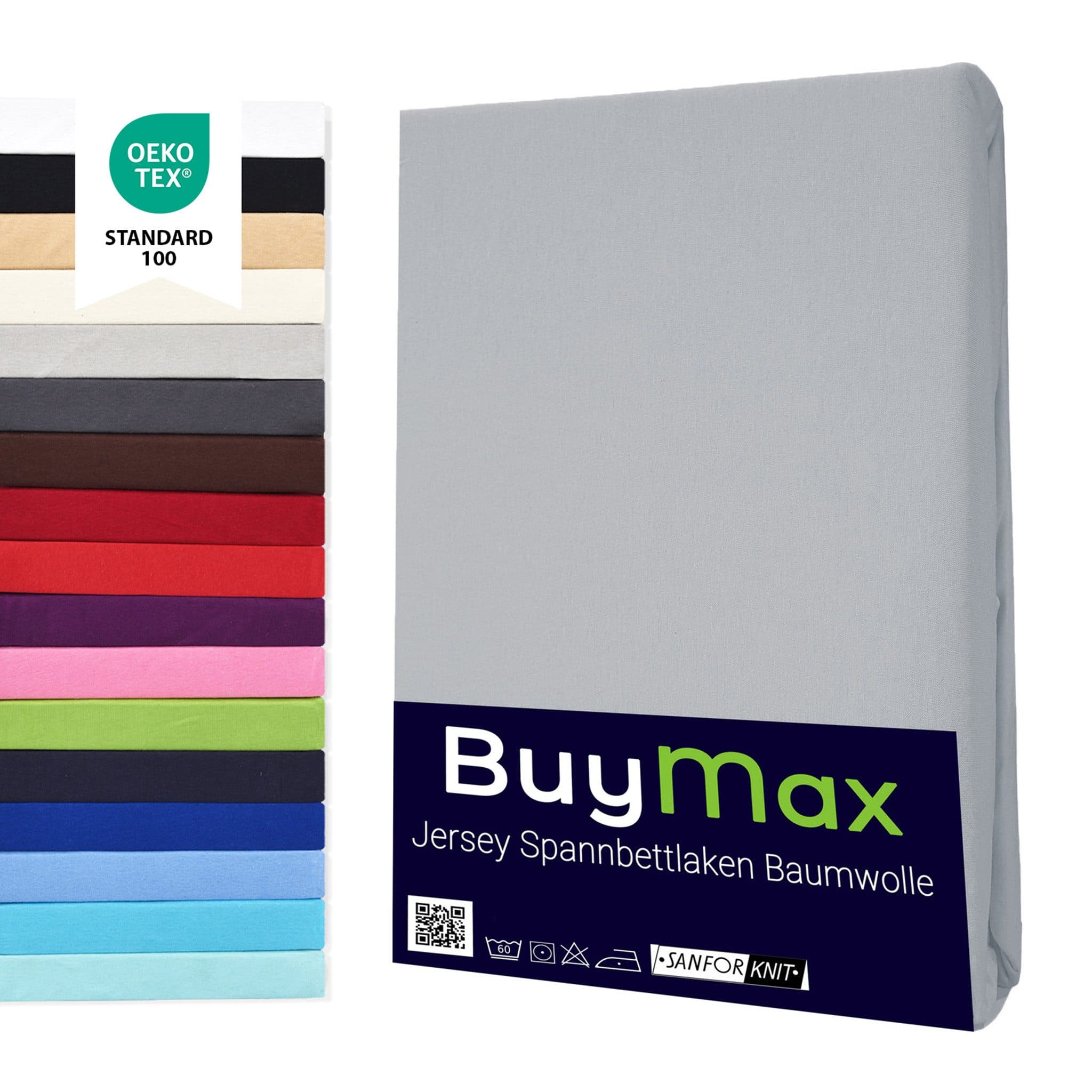Buymax Spannbettlaken Jersey 100% Baumwolle Silber - Bild 2
