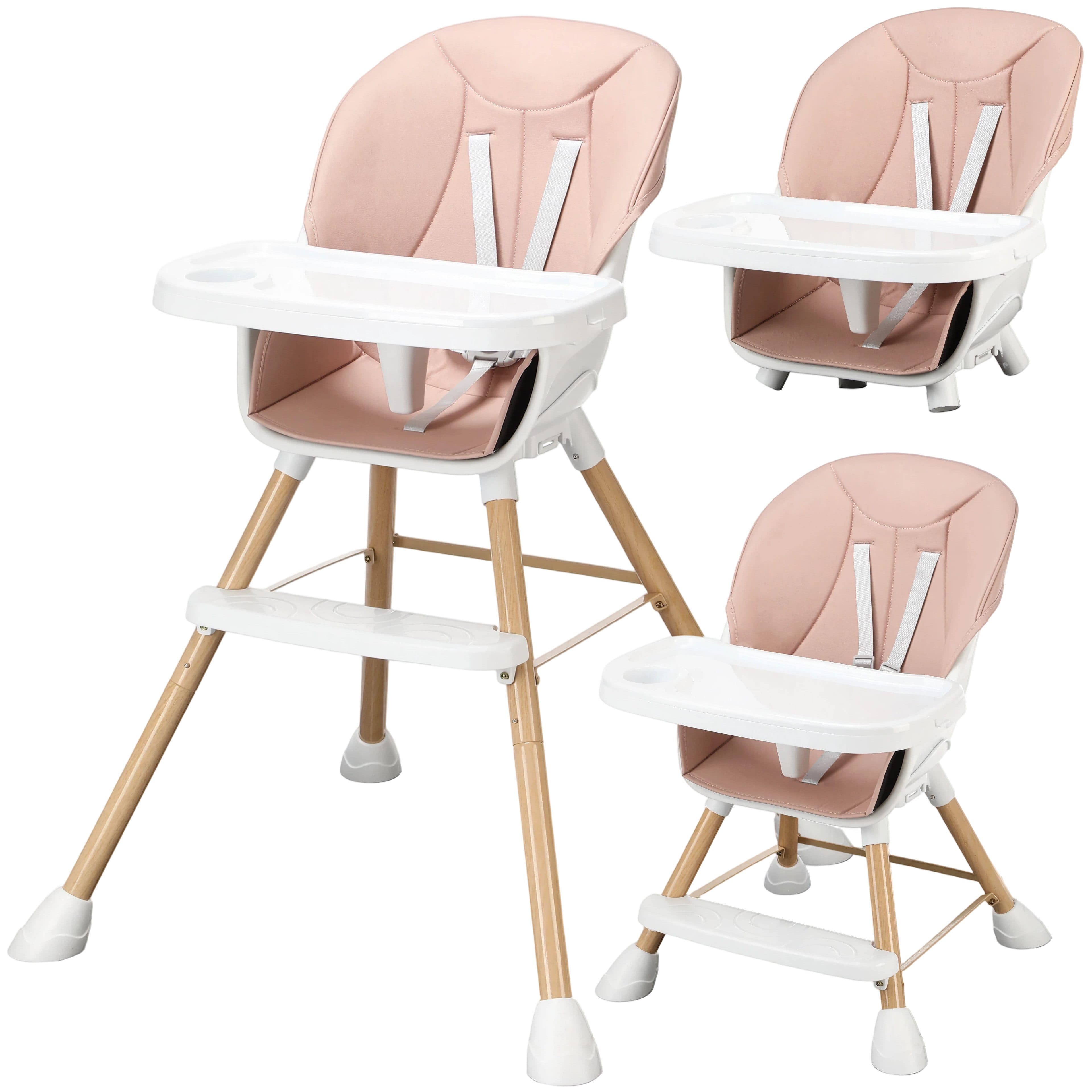 oyajia Kinderstuhl 3-in-1 Rosa Beige mit Tablett und 5-Punkt-Gurt - Bild 2
