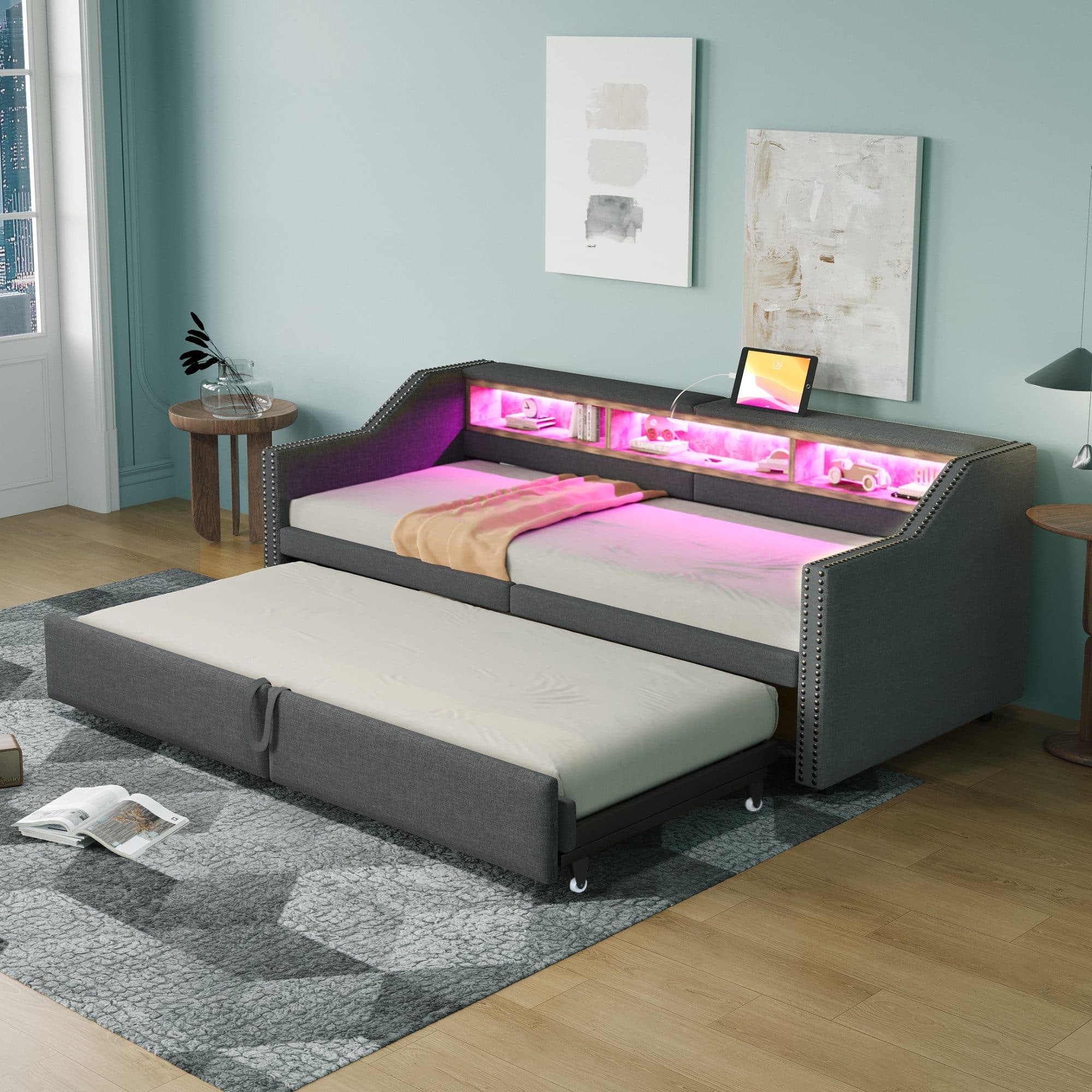 HAUSS SPOLE Schlafsofa Grau mit USB-Anschluss und Staufächern - Bild 2
