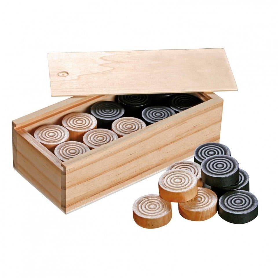 Philos Dame- und Mühle-Spielsteine aus Birke mit Kiefer-Box