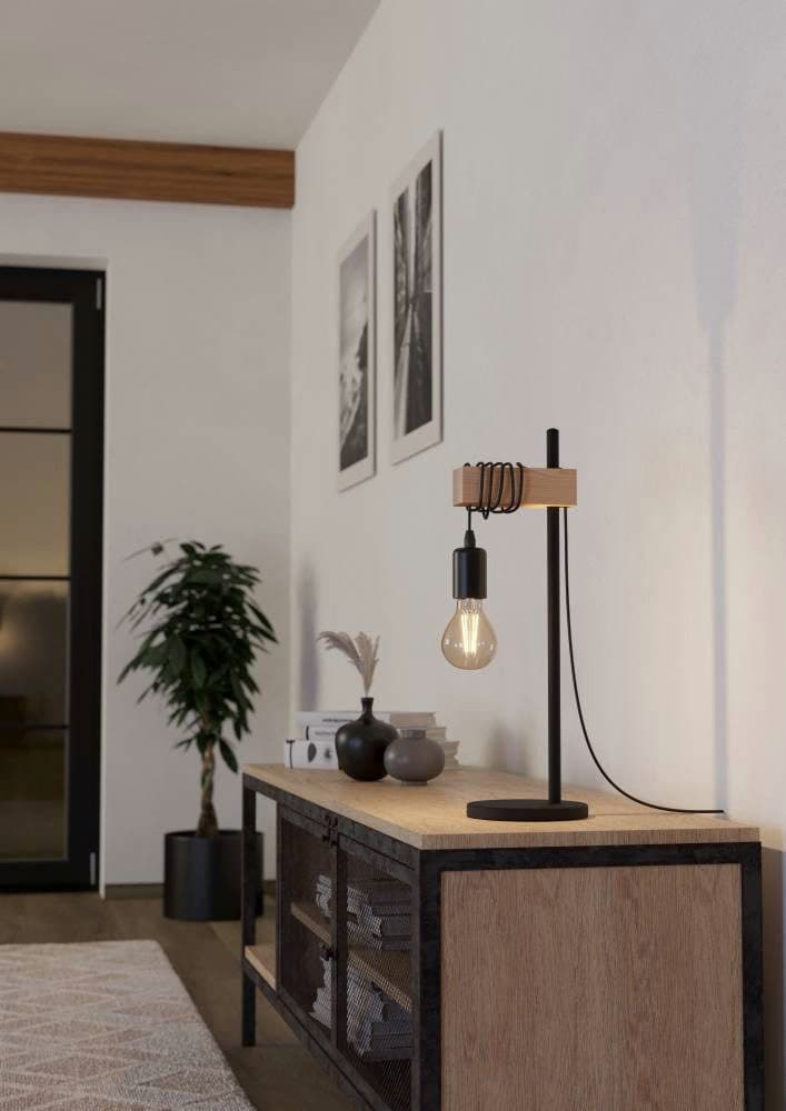 EGLO Tischleuchte TOWNSHEND Holz Stahl Retro Industrial Braun Schwarz - Bild 2