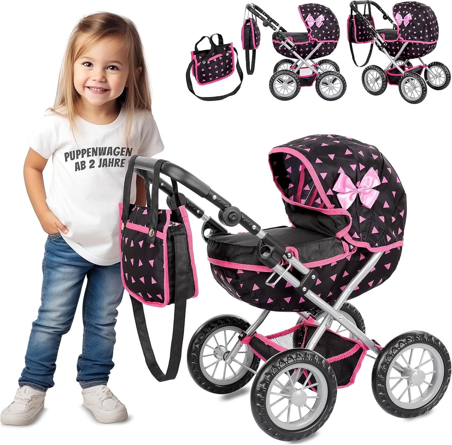 kinderplay Puppenwagen mit Tasche – verstellbar – Spielspaß ab 3 Jahren - Bild 2