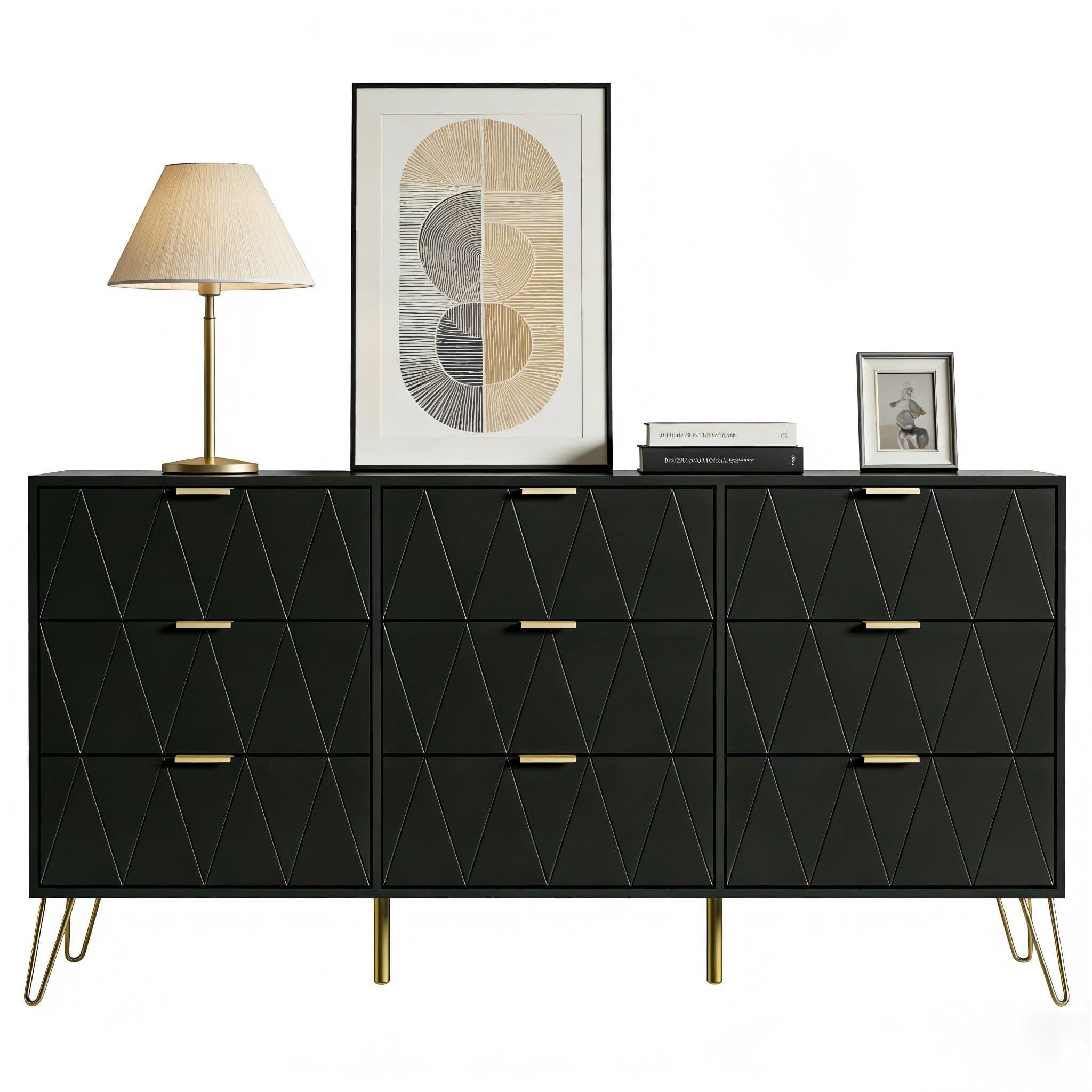 UEV Kommode 9 Schubladen Sideboard TV-Board Schwarz 150x34x74 cm - Bild 2