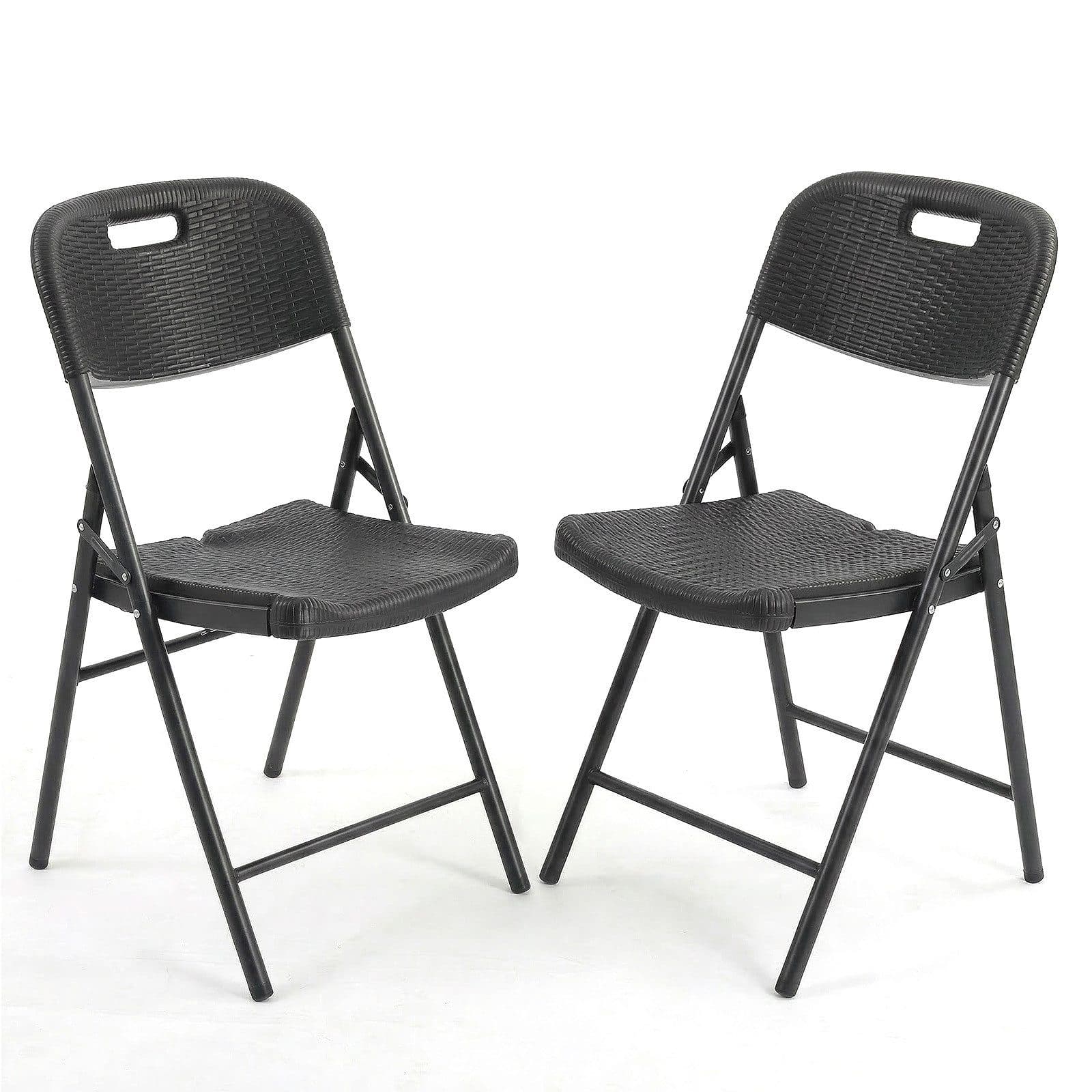 Sekey Klappstuhl Set 2x Schwarz Metall Rattanoptik - Bild 2
