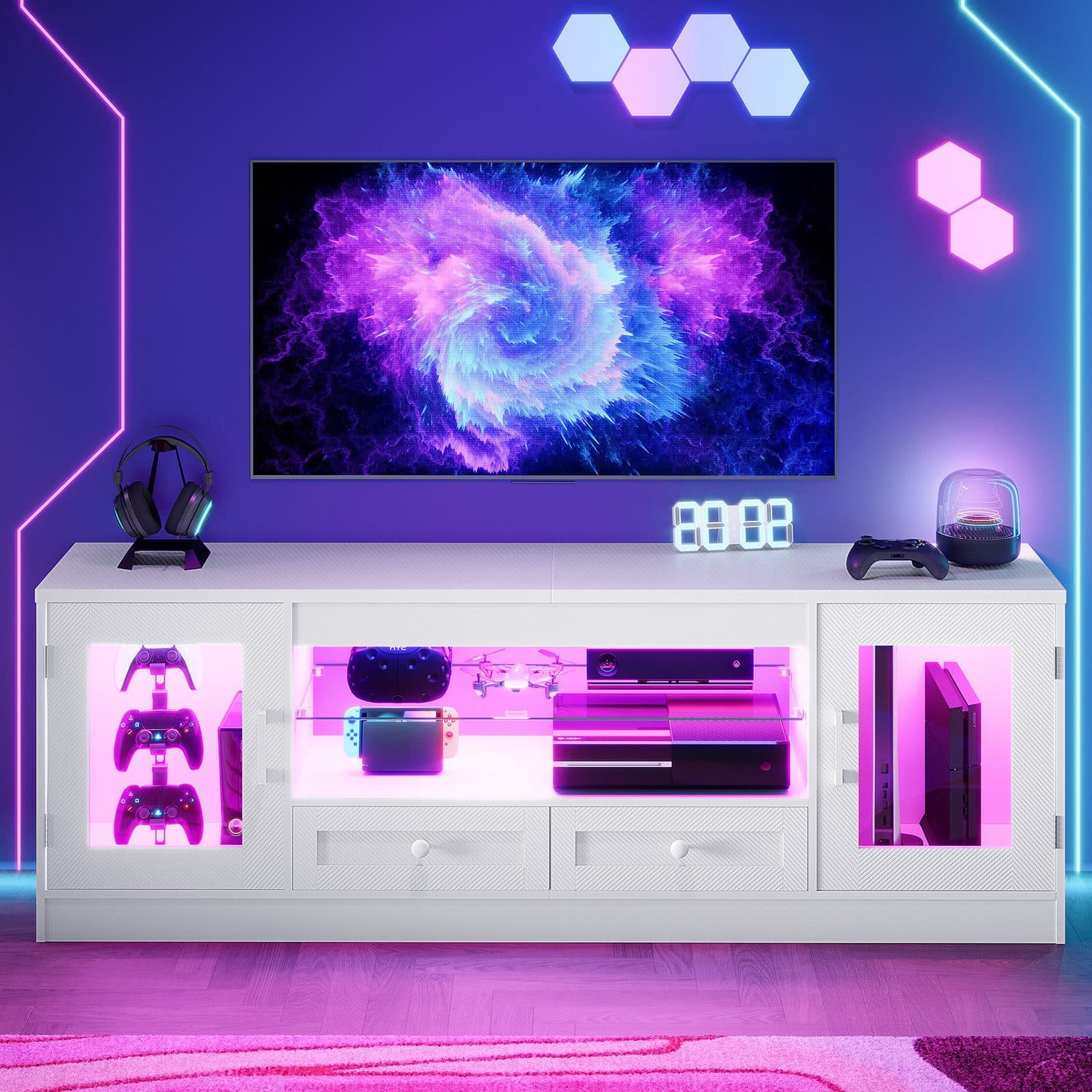 OUNUO TV-Schrank 148 cm Weiß mit Schubladen - Bild 2
