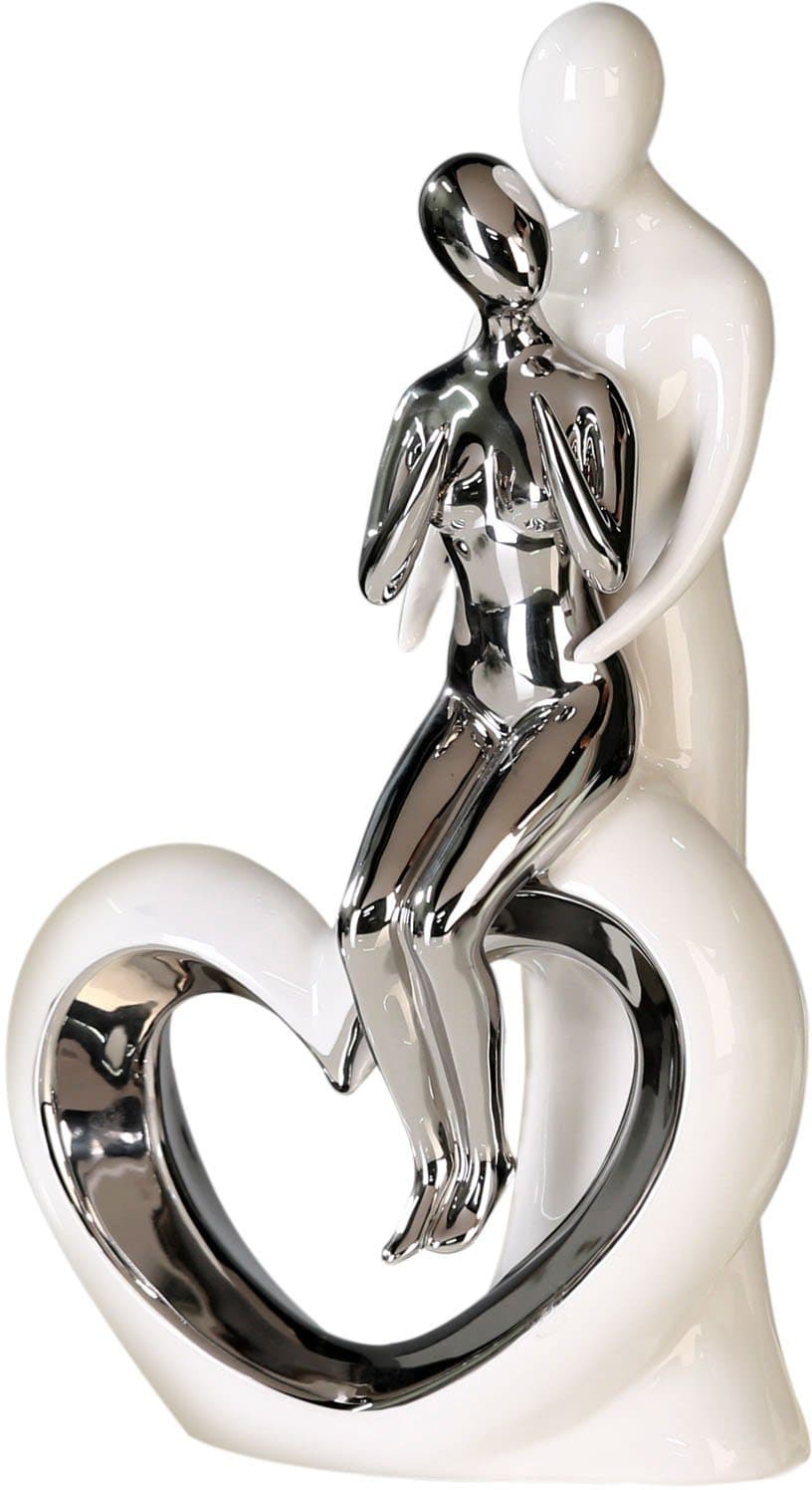 GILDE Dekofigur Romanze Skulptur Weiß/Silber Keramik