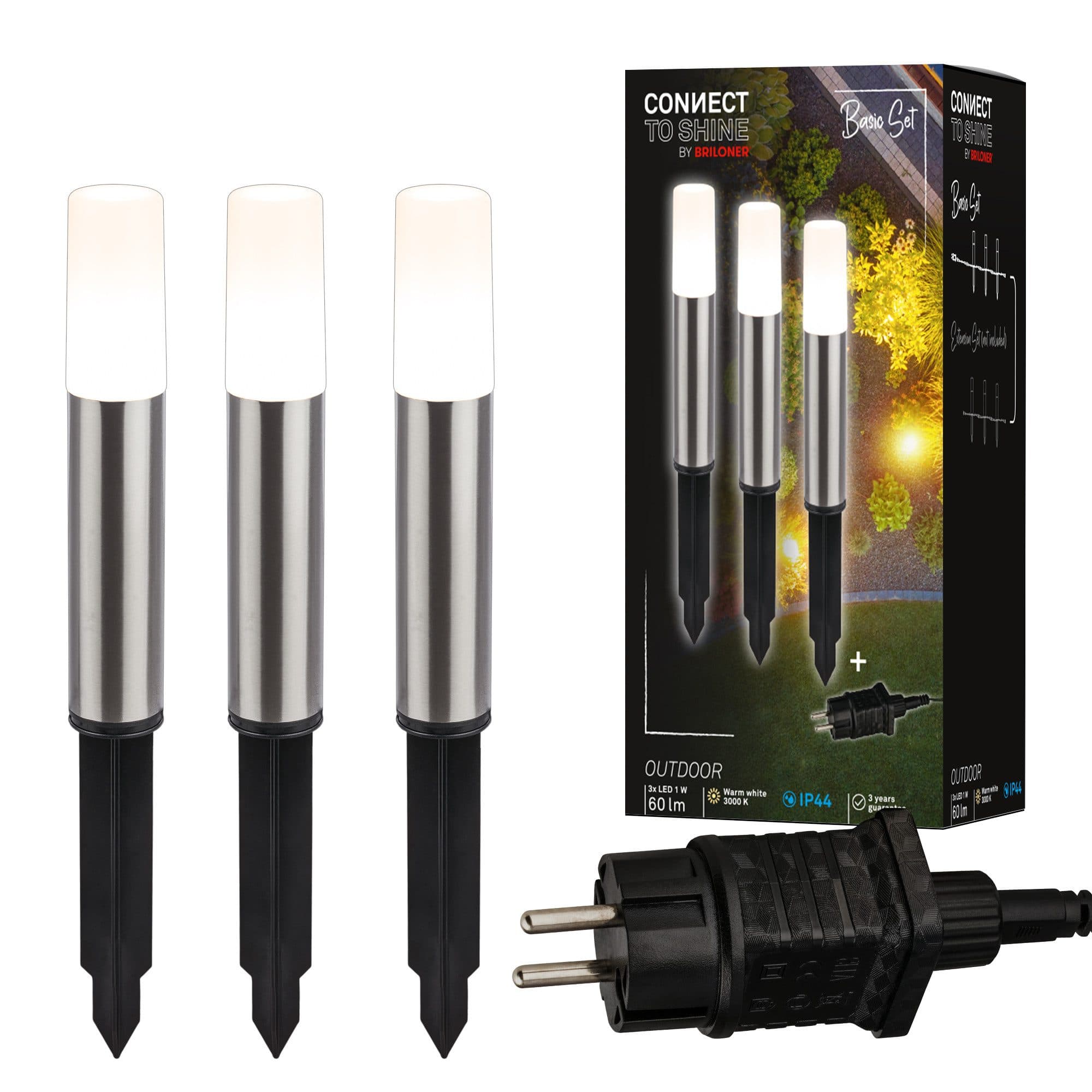 Briloner Leuchten JUNCA Pollerleuchte 3er Set LED Außenleuchte Silber Weiß