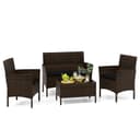 COSTWAY Balkonset 4-tlg. Rattan mit Zweisitzer, 2 Stühlen, Tisch & Kissen Bild 2