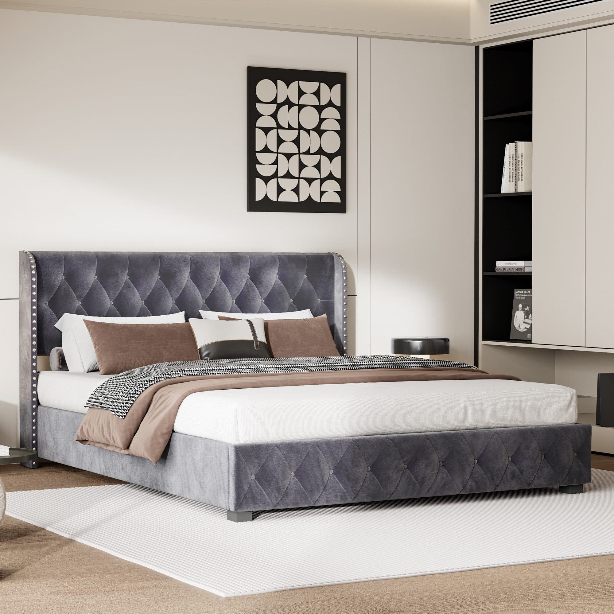 Furnishings Home Polsterbett Grau Samt Stauraumbett mit Lattenrost - Bild 2