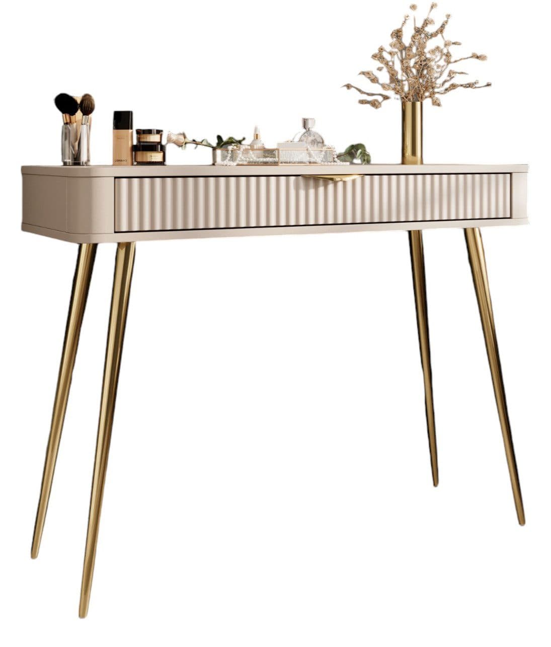 Compleo Schminktisch Glamour Beige/Schwarz mit Schublade und goldenen Beinen - Bild 2