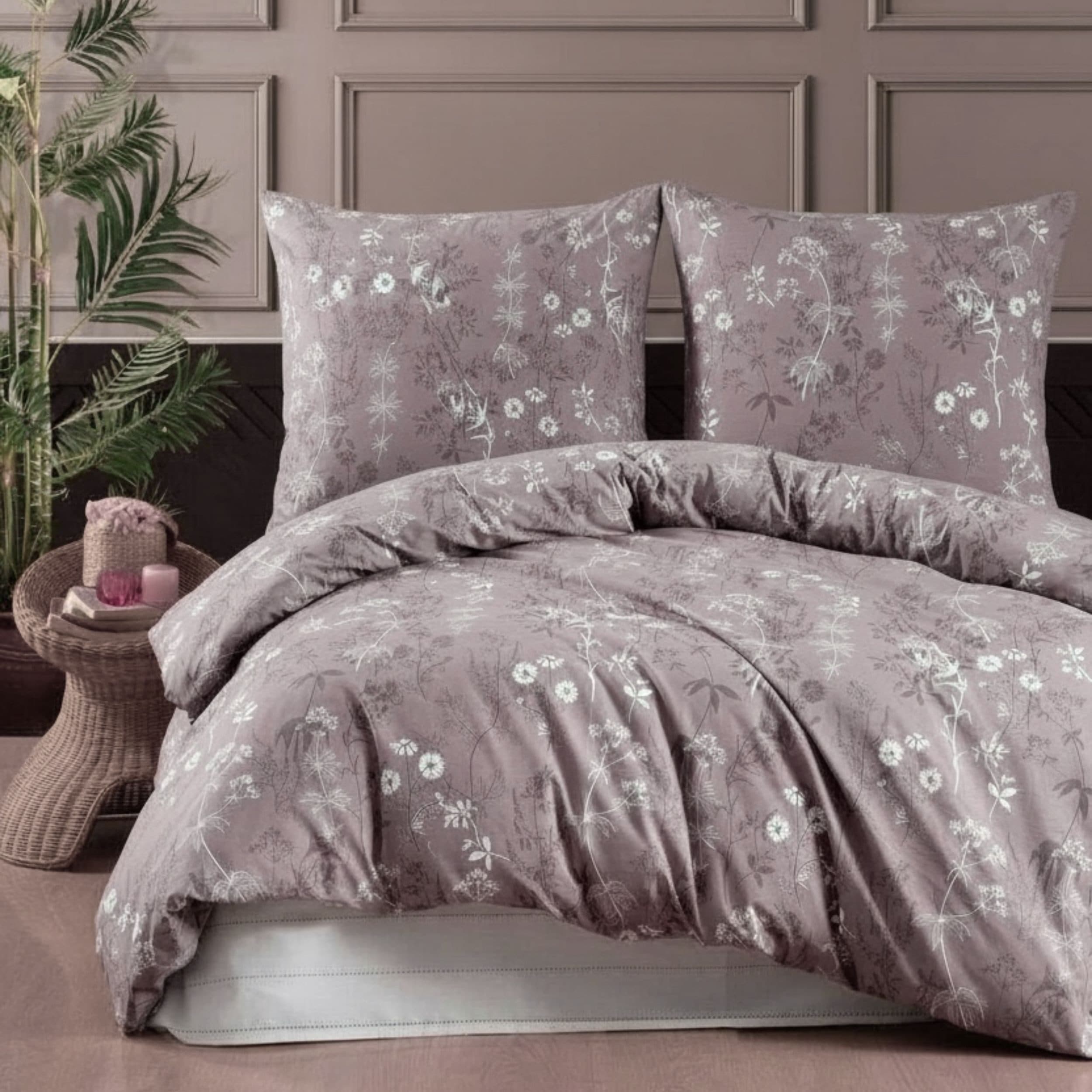 ZIRVEHOME Bettwäsche 3-teilig Baumwolle Braun Weiß Geblümt - Bild 2