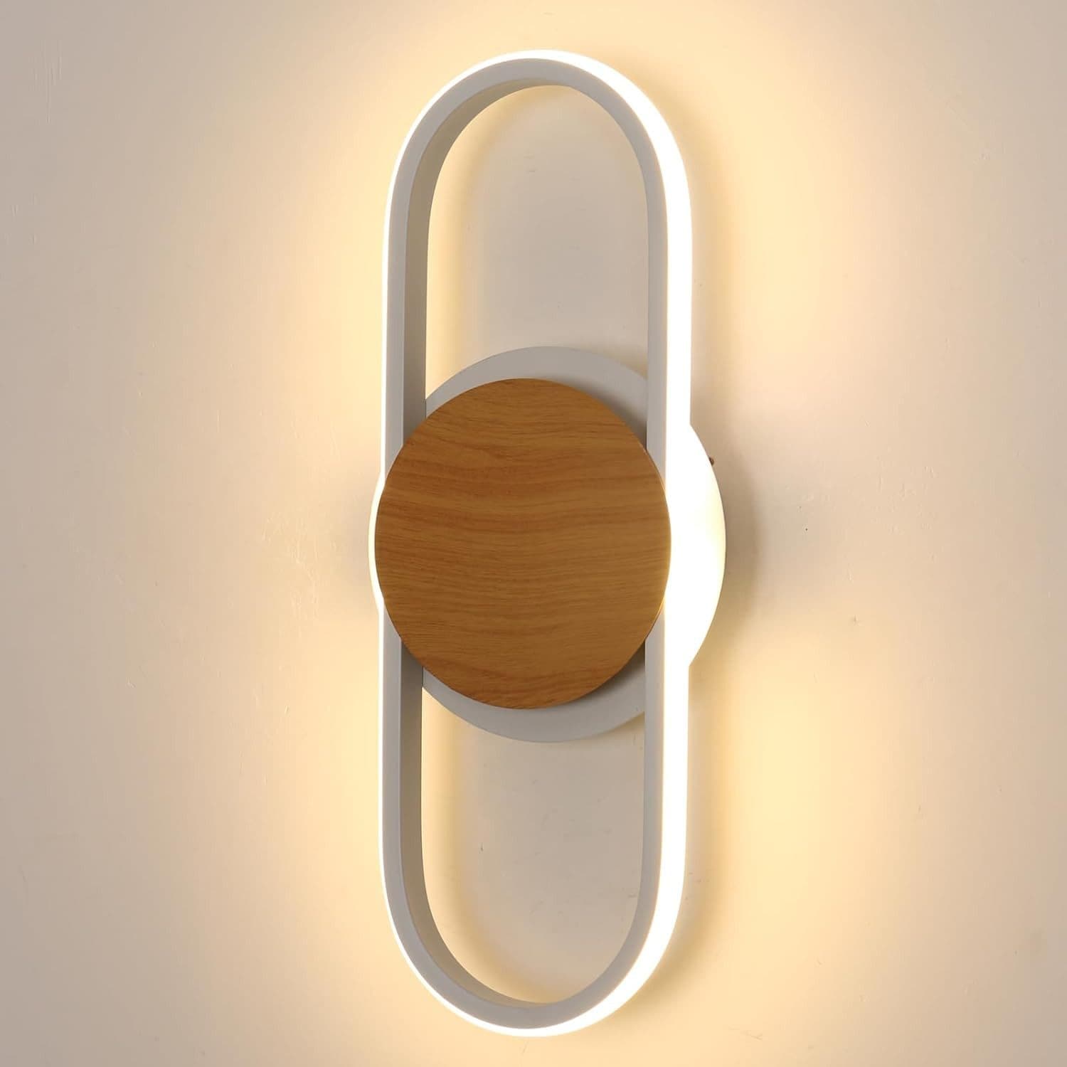 Riserva Wandleuchte Moderne Ovale Wandlampe Weiß Holz 41cm LED - Bild 2