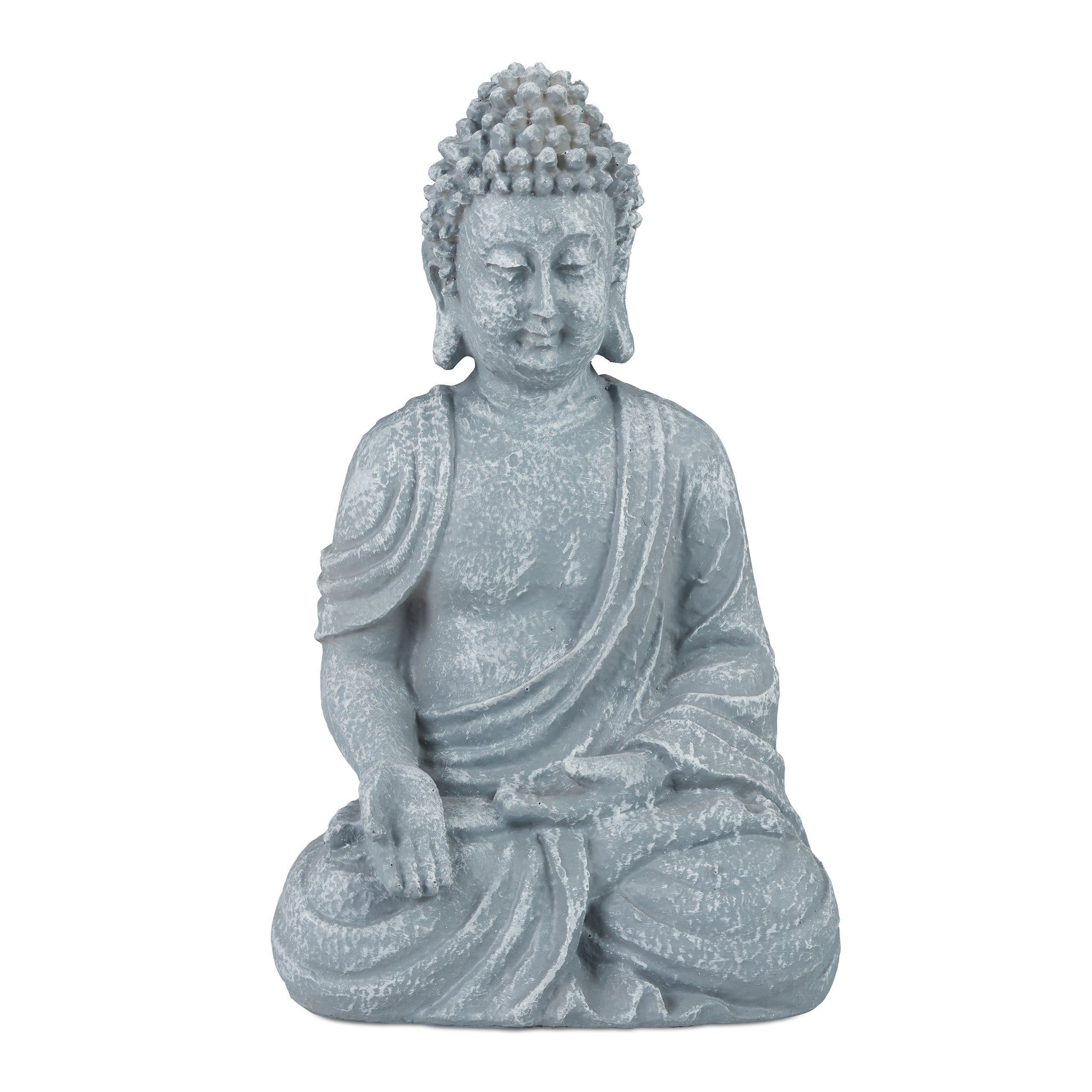 relaxdays Buddha Figur sitzend 18cm Hellgrau Polyresin - Bild 2