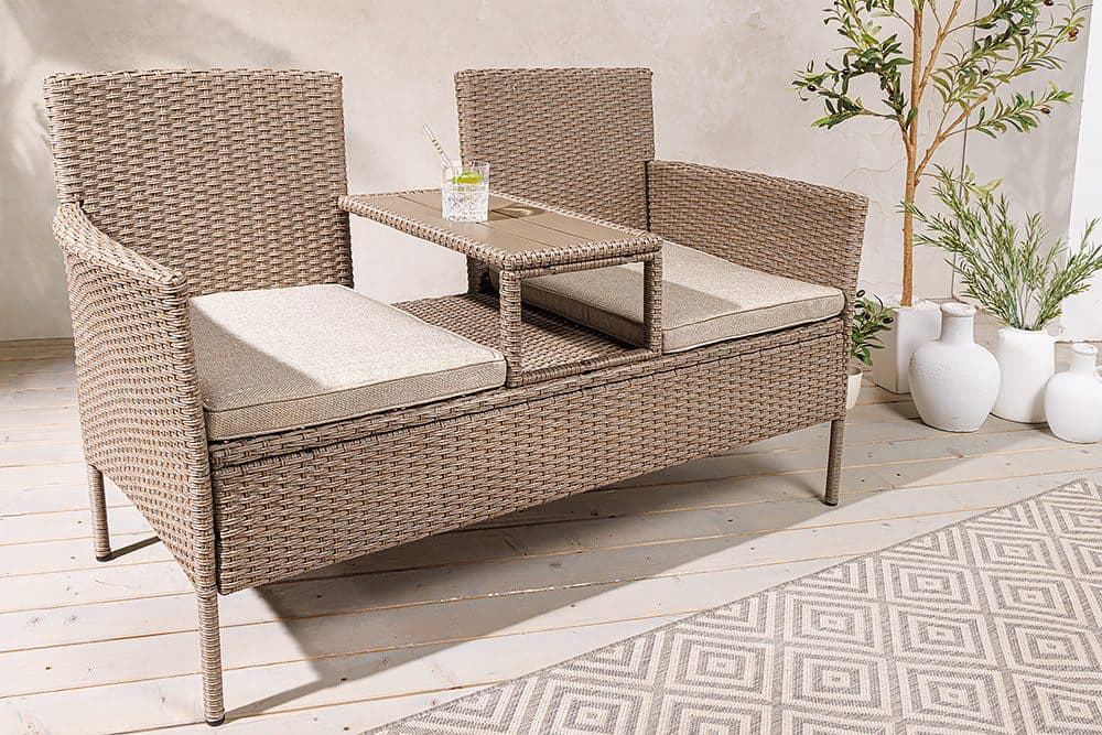 riess-ambiente Gartenbank PORTOFINO Beige/Natur Polyrattan mit Tisch & Kissen - Bild 2