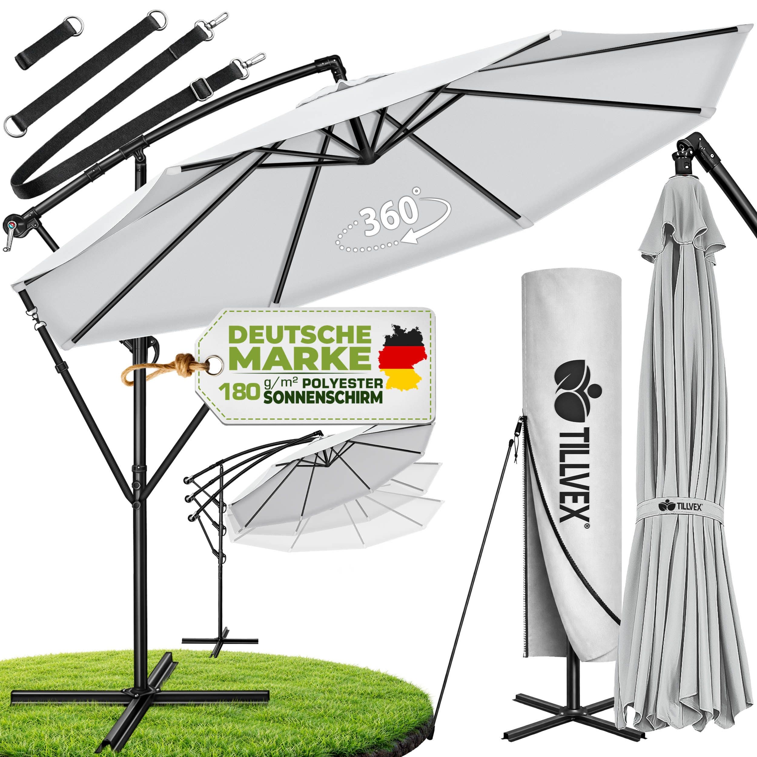 tillvex Sonnenschirm 300-350 cm Kurbel Ampelschirm mit Ständer - Bild 2