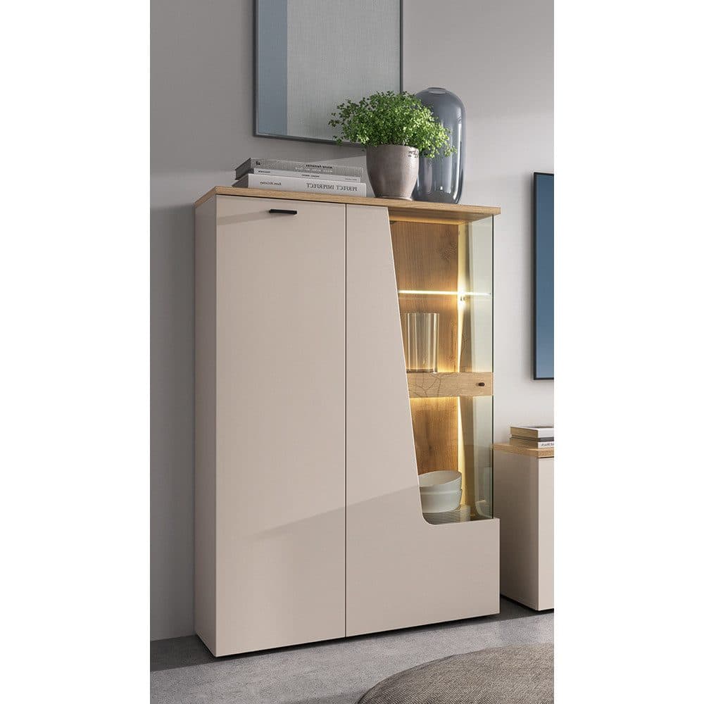Lomadox Highboard CARMONA-129 Kaschmir Eiche LED-Beleuchtung