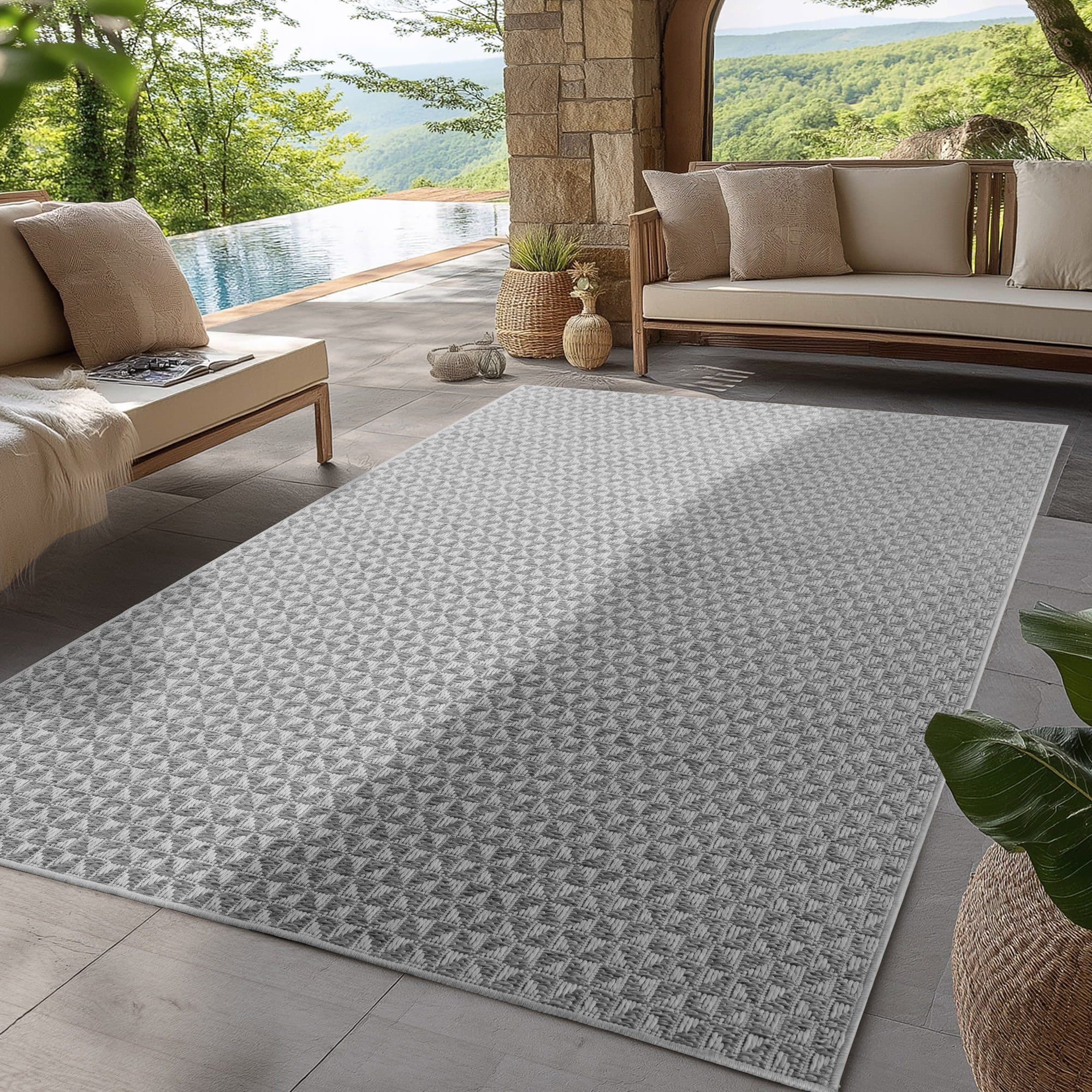 SIMPEX24 Outdoorteppich Grau Boho Design Wetterfest - Bild 2