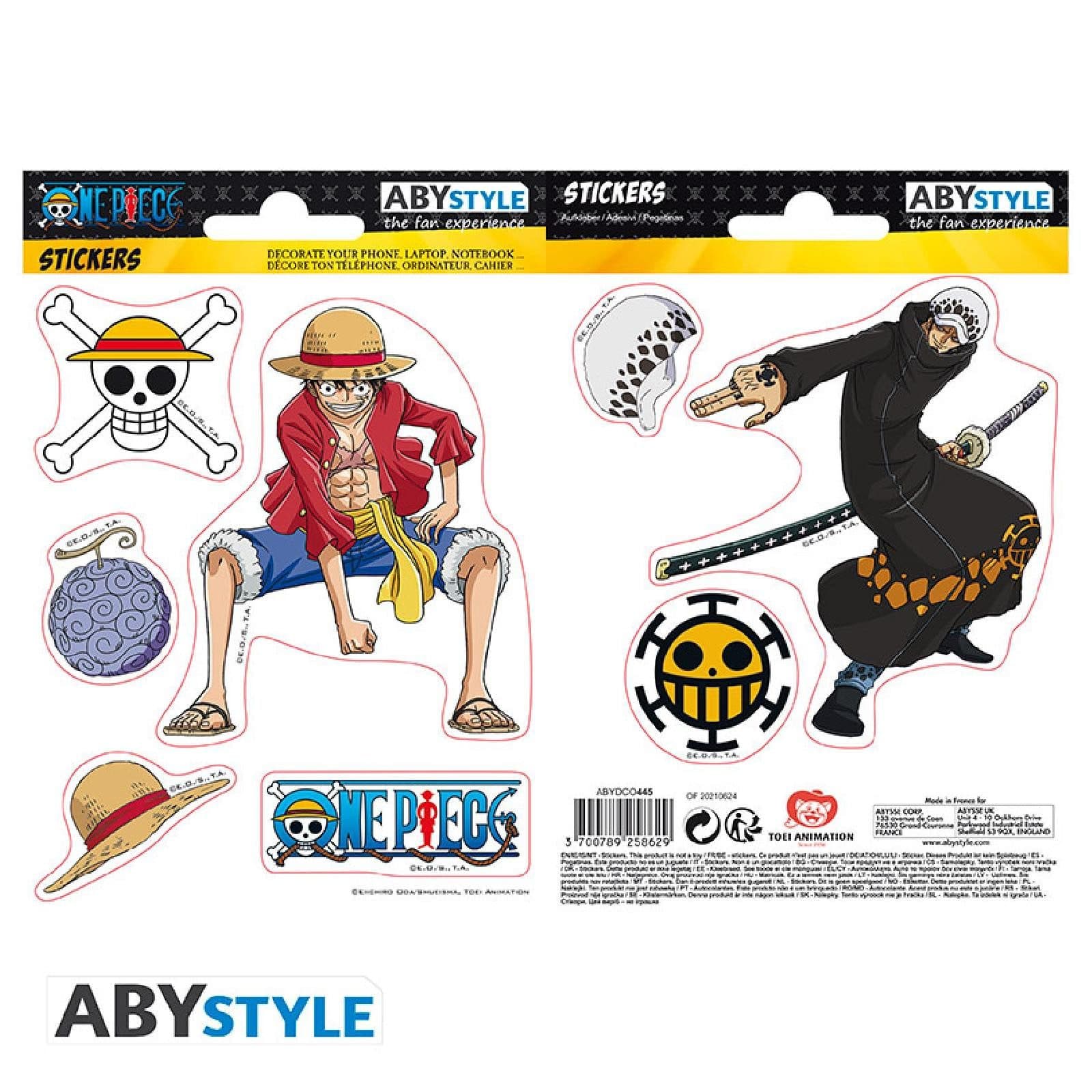 ABYstyle ONE PIECE Sticker Set Luffy Law 16x11cm 2 Bögen