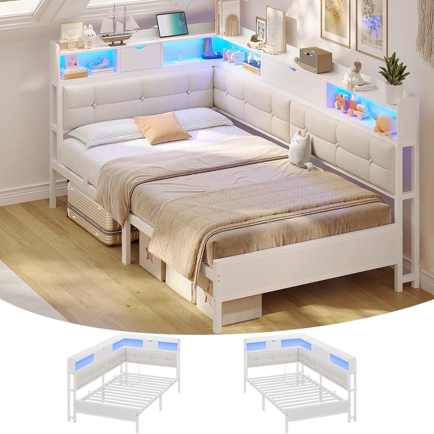 MSMASK Daybett Polsterbett Jugendbett mit LED-Beleuchtung und USB-Ladestation - Bild 2