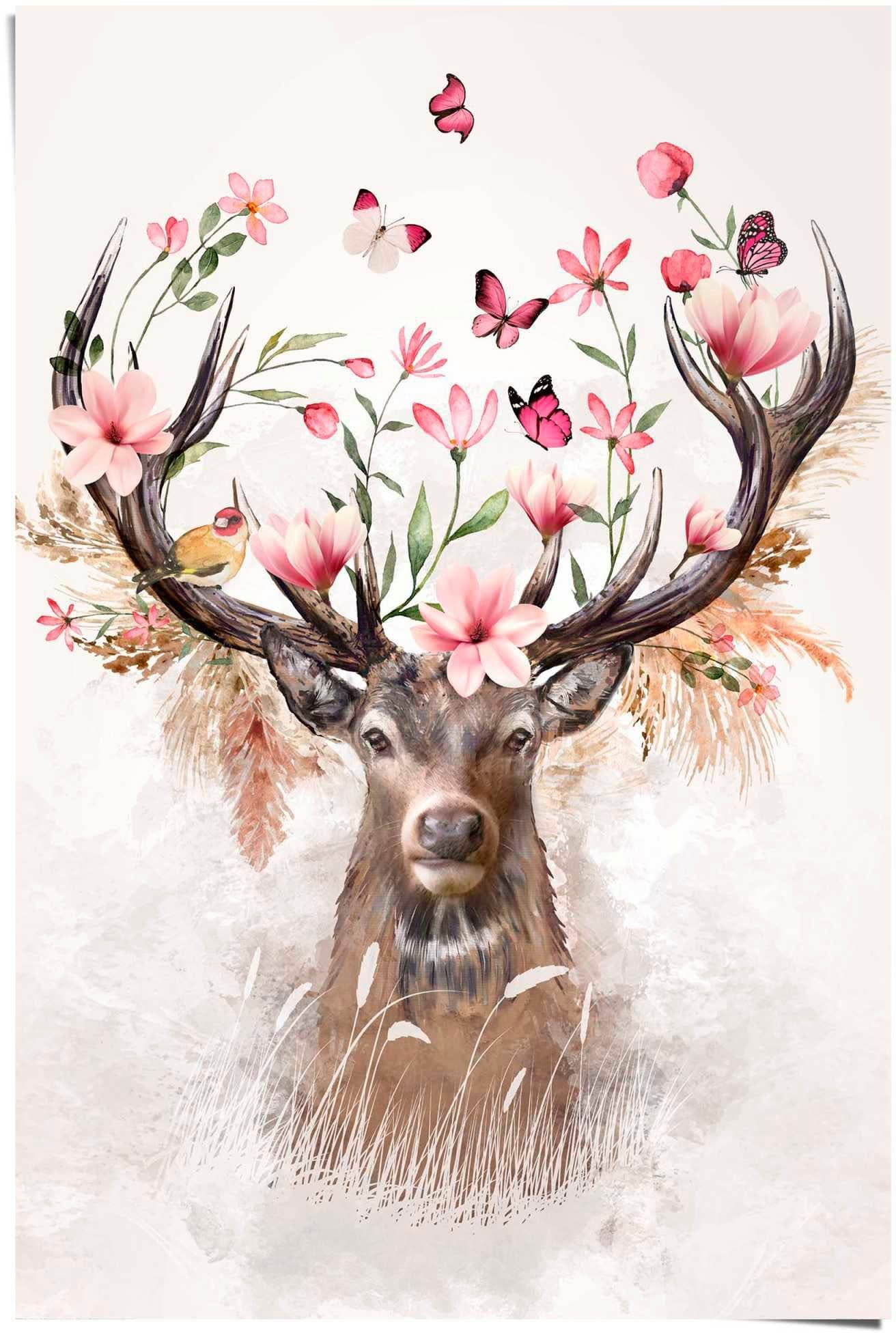 Reinders! Poster Hirsch in Blumen Rosa 61x91,5cm - Bild 2