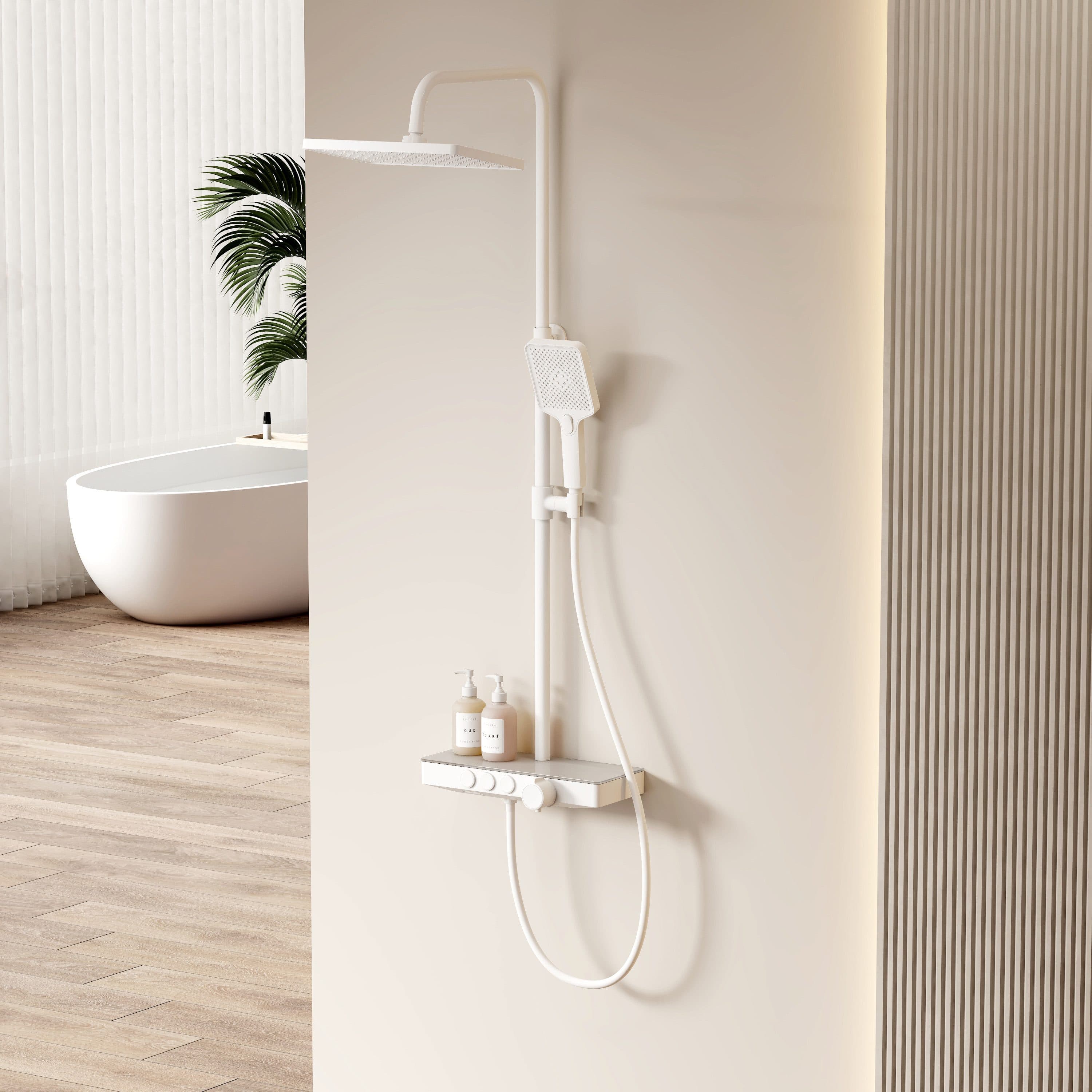 EMKE Duschsystem Duschset eckig mit Thermostat 38 °C, Regendusche und Handbrause, Chrom - Bild 2
