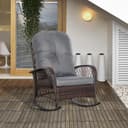 Outsunny Schaukelstuhl Braun Grau Poly Rattan mit Kissen Bild 2
