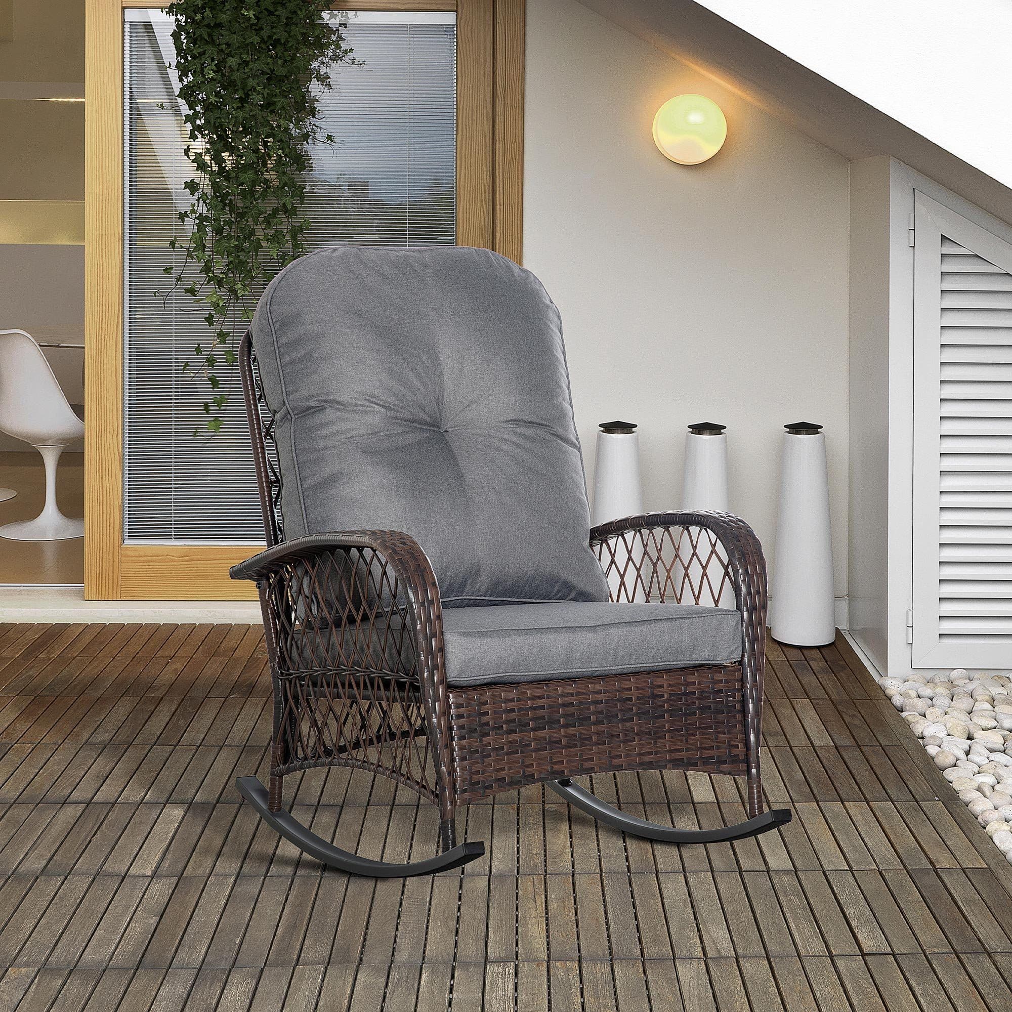 Outsunny Schaukelstuhl Braun Grau Poly Rattan mit Kissen - Bild 2