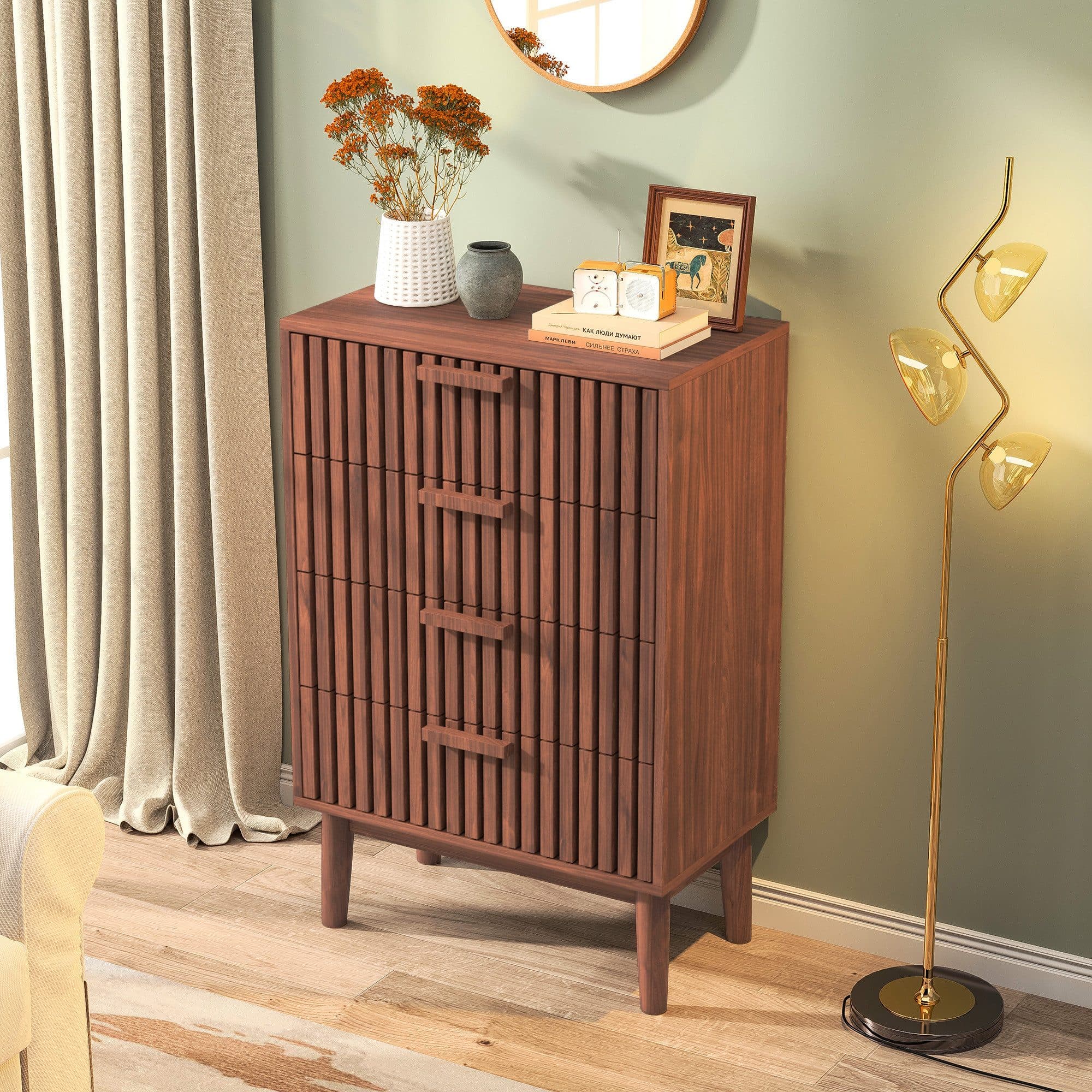 PXloue Kommode Holz Braun 4 Schubladen Sideboard - Bild 2