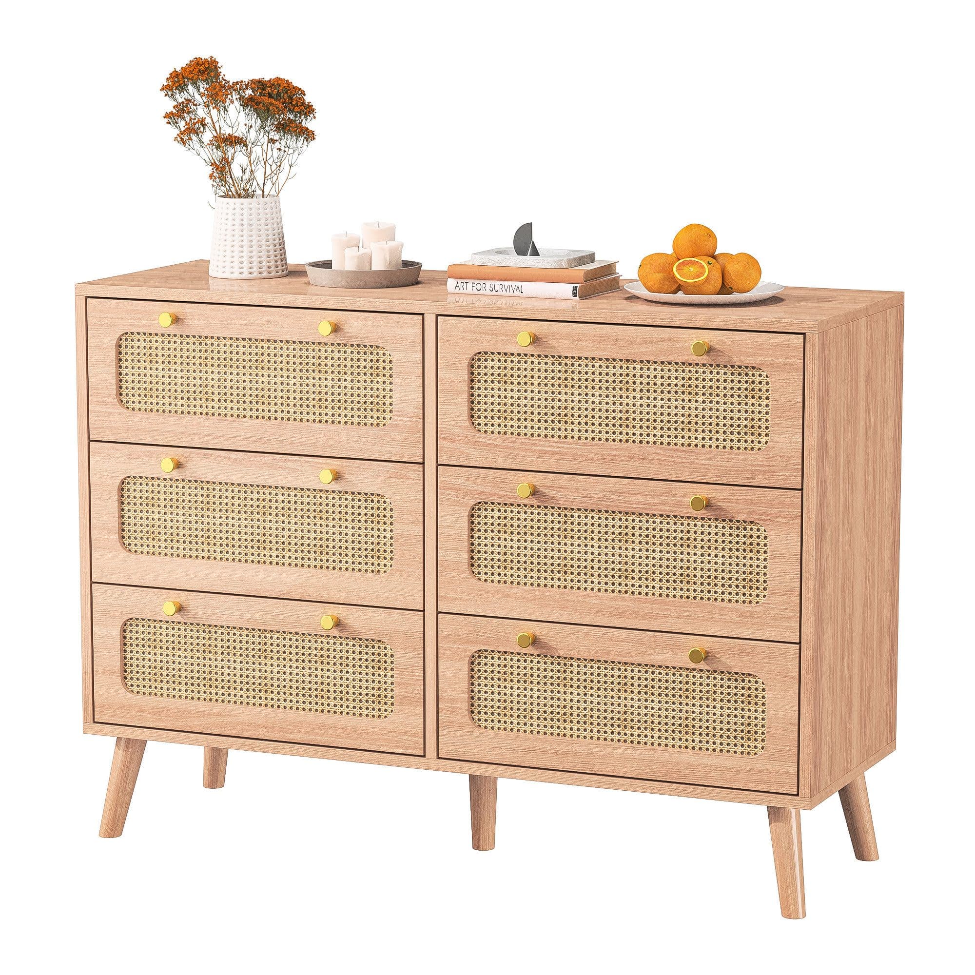 PXloue Sideboard Schrank Kommode Kredenz Rattan Küchenschrank 100cm Beige - Bild 2
