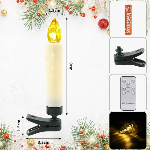 OZAVO LED-Kerzen LZ20-40: Kabellose Weihnachtsbeleuchtung mit Fernbedienung
