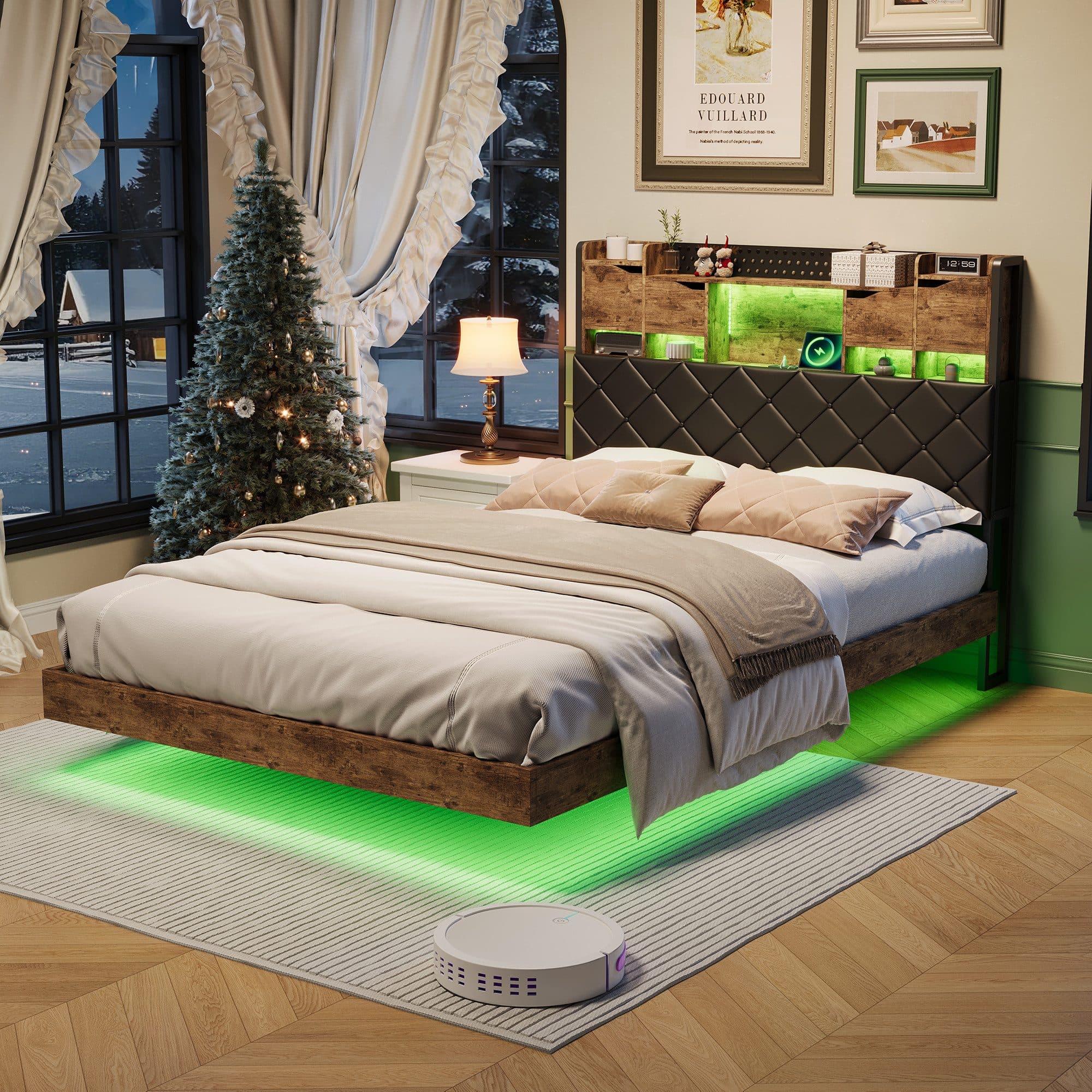 ADWOLT Metallbett Schwarz mit LED, Stauraum & USB - Bild 2