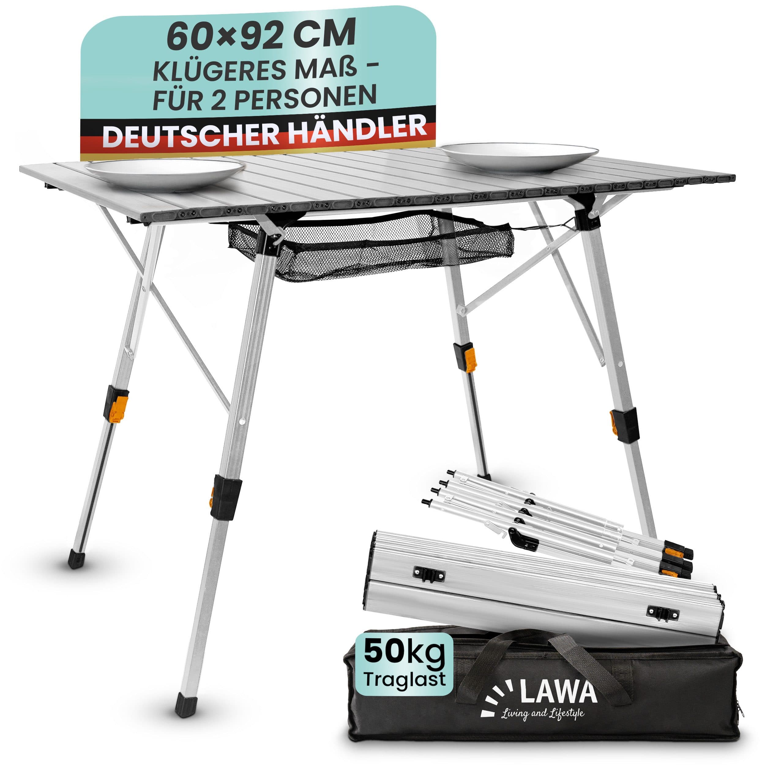 LAWA Living and Lifestyle Campingtisch Faltbar Höhenverstellbar Aluminium Silber - Bild 2