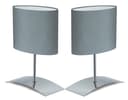 TRANGO LED Nachttischlampe 2er Pack Grau Stoffschirm E14 Bild 2
