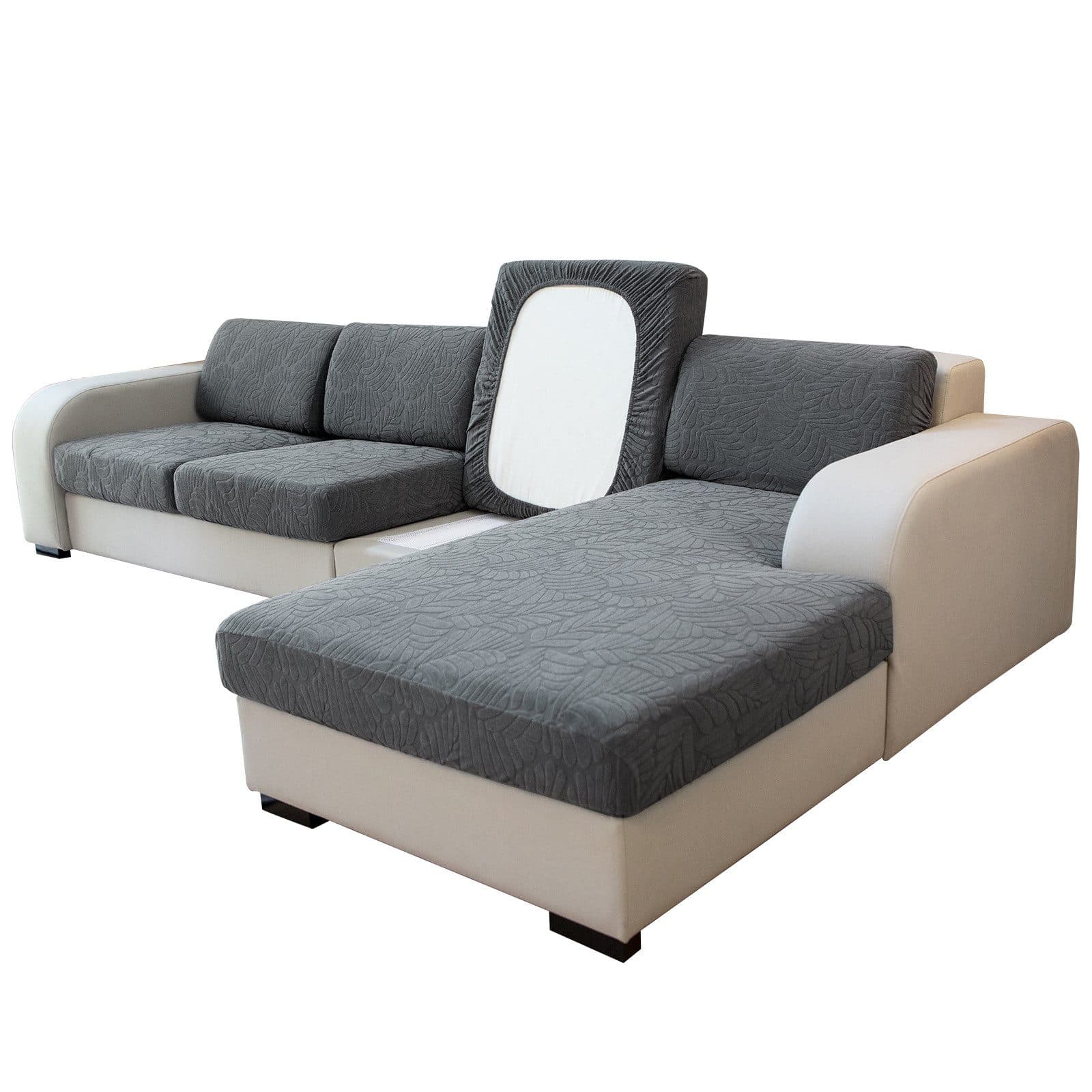 Qelus Jacquard Sofahusse Grau Rutschfest Stretch Kissenbezug - Bild 2